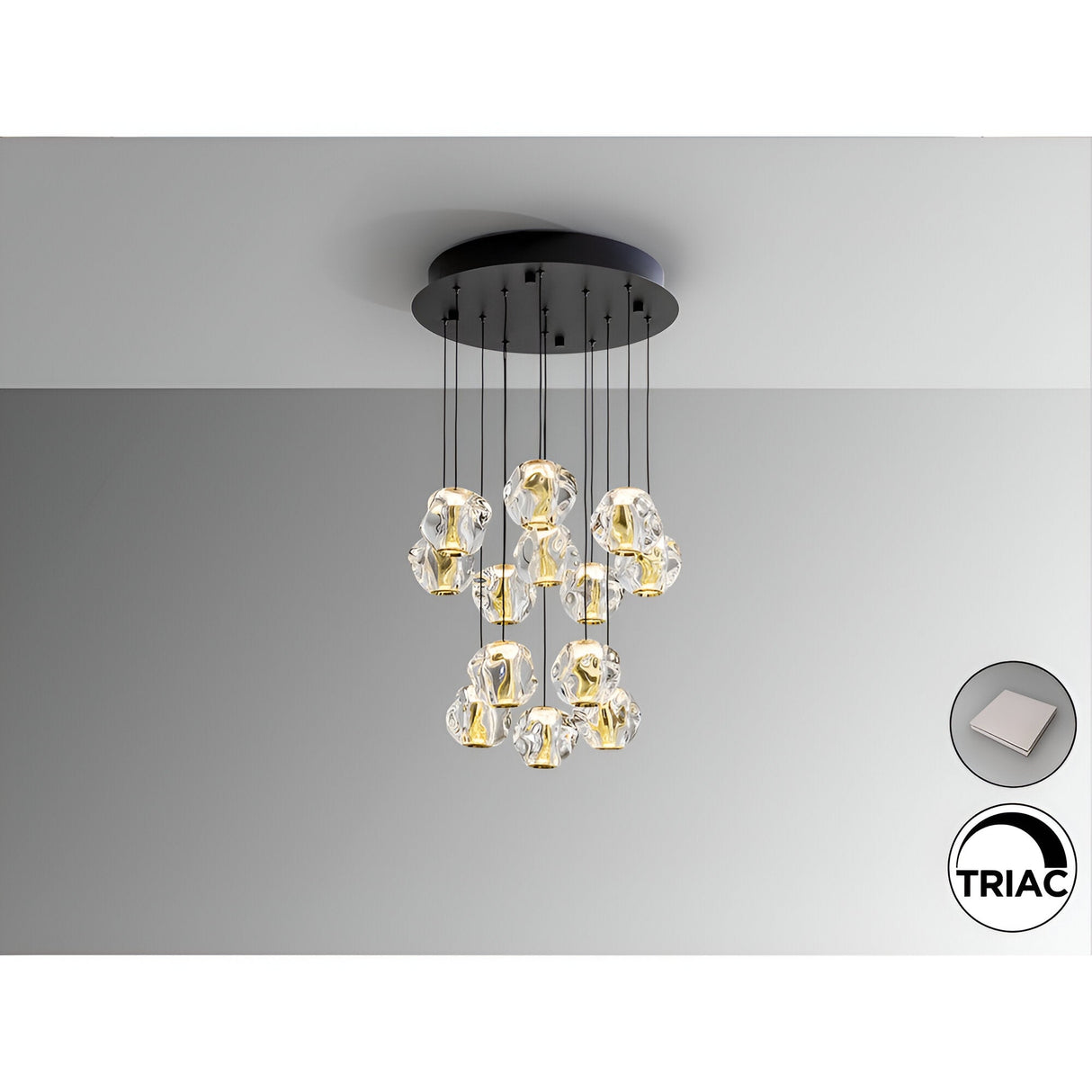Zaria 13 Light Dimmable LED Cluster Pendant Light - Gold/Transparent (With Remote Control)