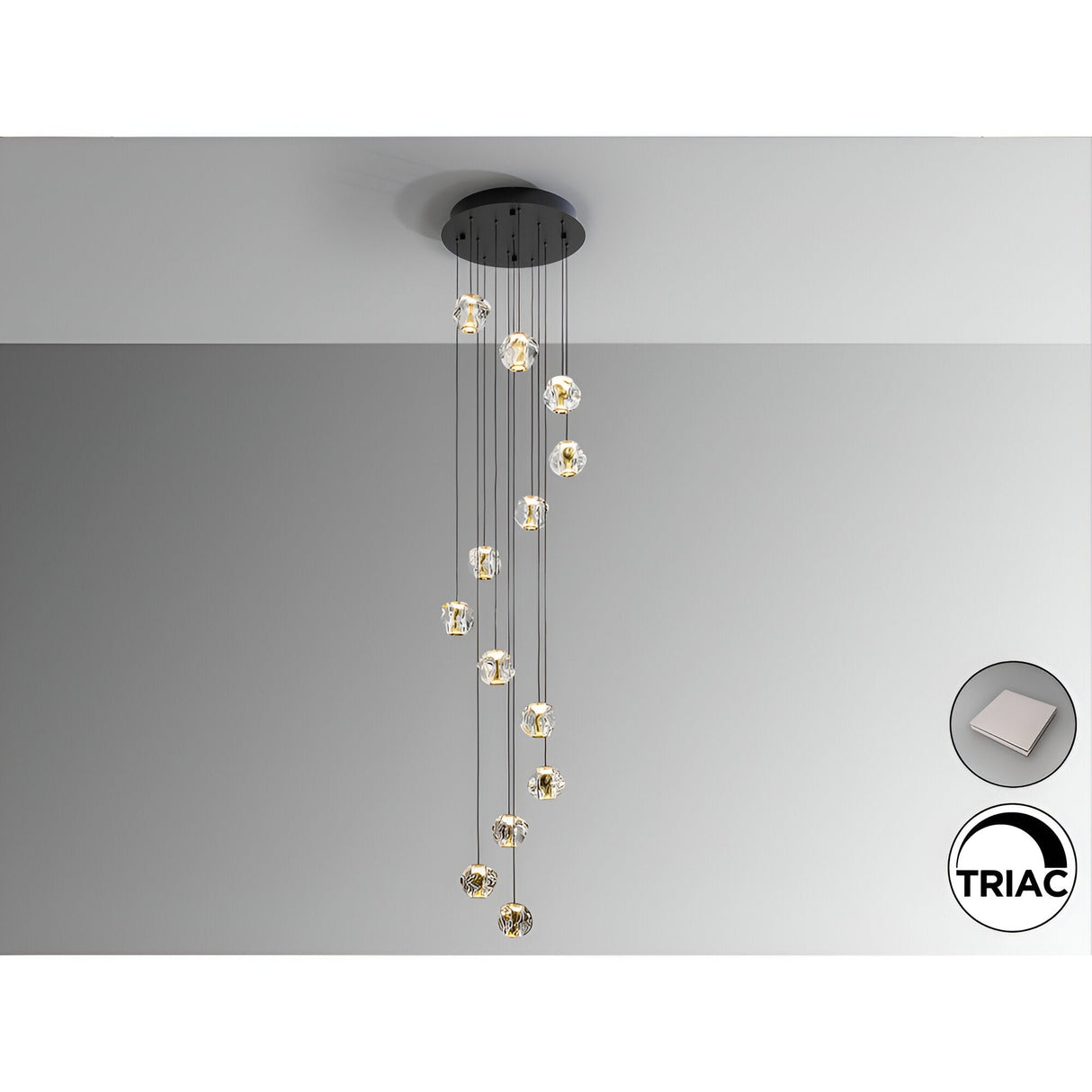 Zaria 13 Light Dimmable LED Cluster Pendant Light - Gold/Transparent (With Remote Control)