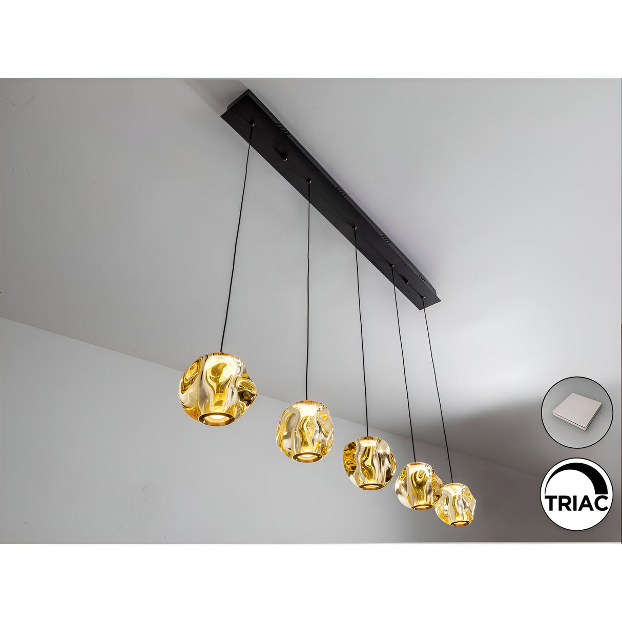 Zaria 5 Light Dimmable LED Glass Bar Pendant 21W 3000K - Black/Gold (With Remote Control)