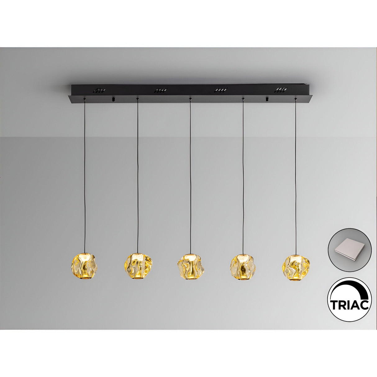 Zaria 5 Light Dimmable LED Glass Bar Pendant 21W 3000K - Black/Gold (With Remote Control)