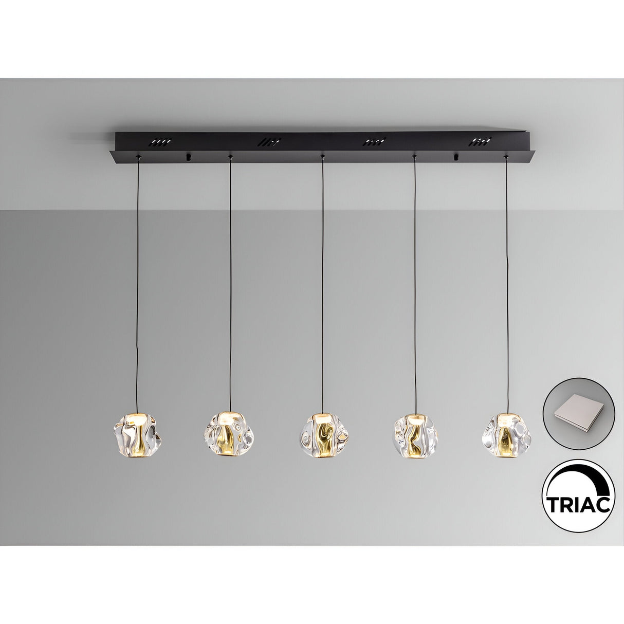 Zaria 5 Light Dimmable LED Glass Bar Pendant 21W 3000K - Gold/Black (With Remote Control)