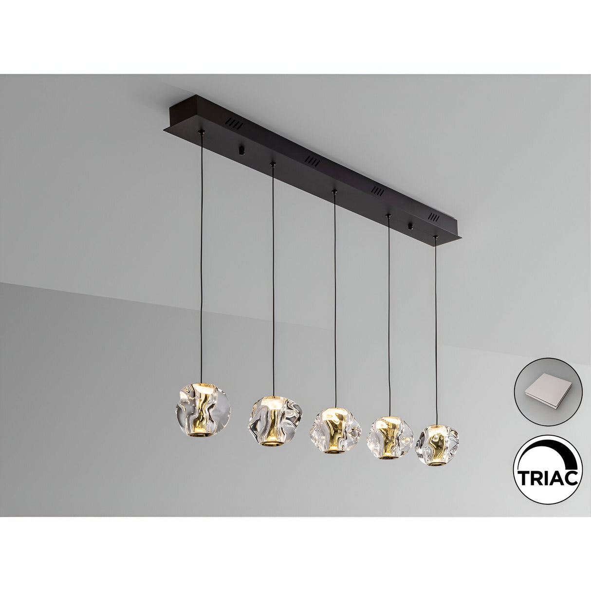 Zaria 5 Light Dimmable LED Glass Bar Pendant 21W 3000K - Gold/Black (With Remote Control)