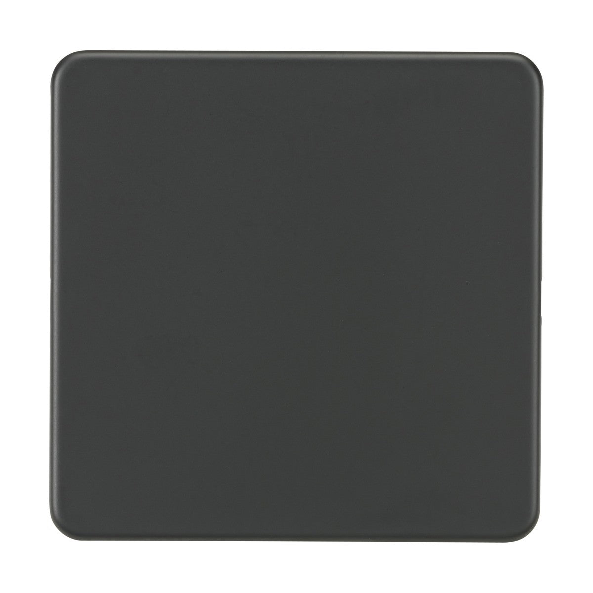 The 1 Gang Blanking Plate - Anthracite (Screwless) is square and flat with a smooth matte finish, crafted from premium-grade steel. Its minimalist design has no visible markings or textures, exuding simplicity and elegance.