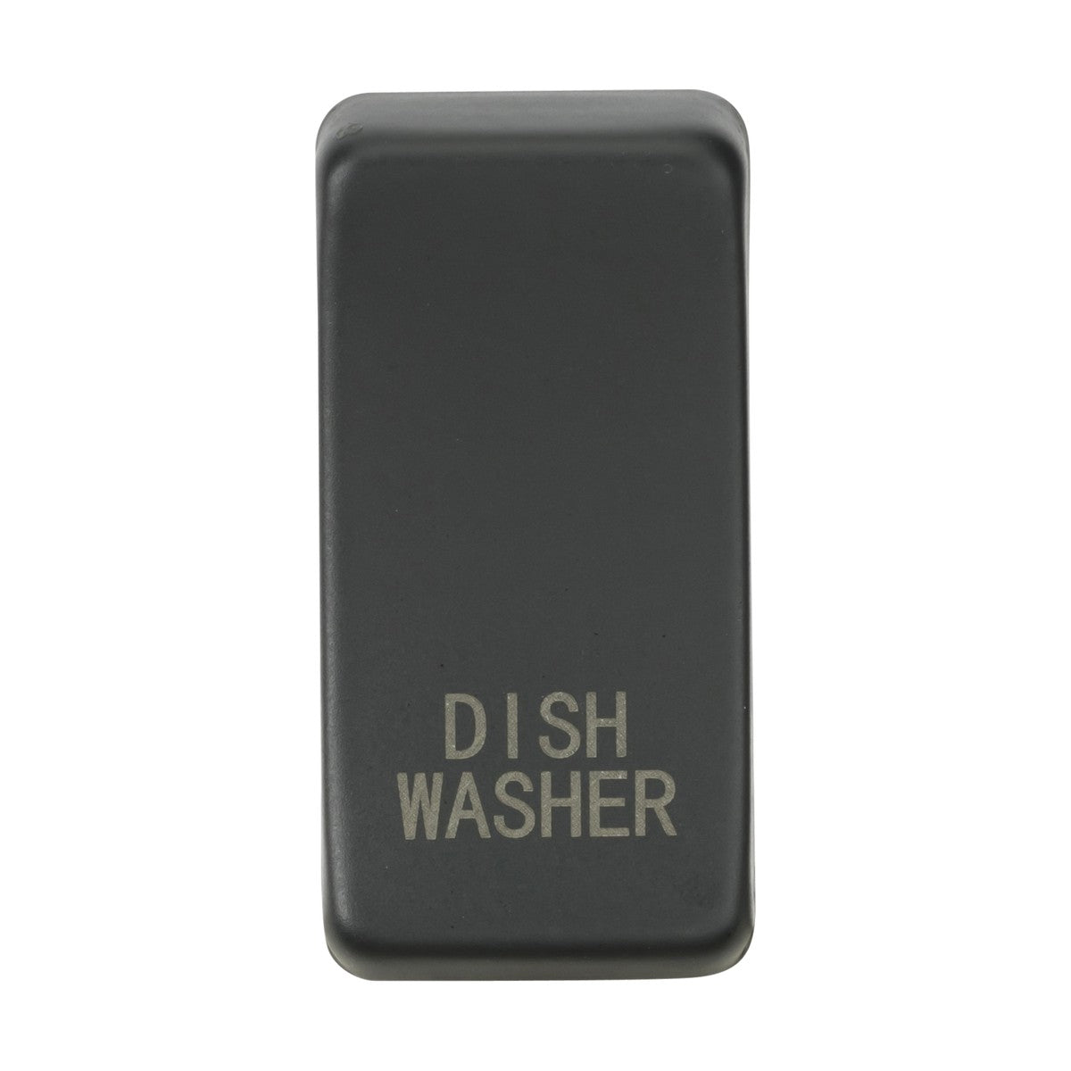 An anthracite-finished switch cover with the label "DISHWASHER" engraved on it, set against a plain white background.