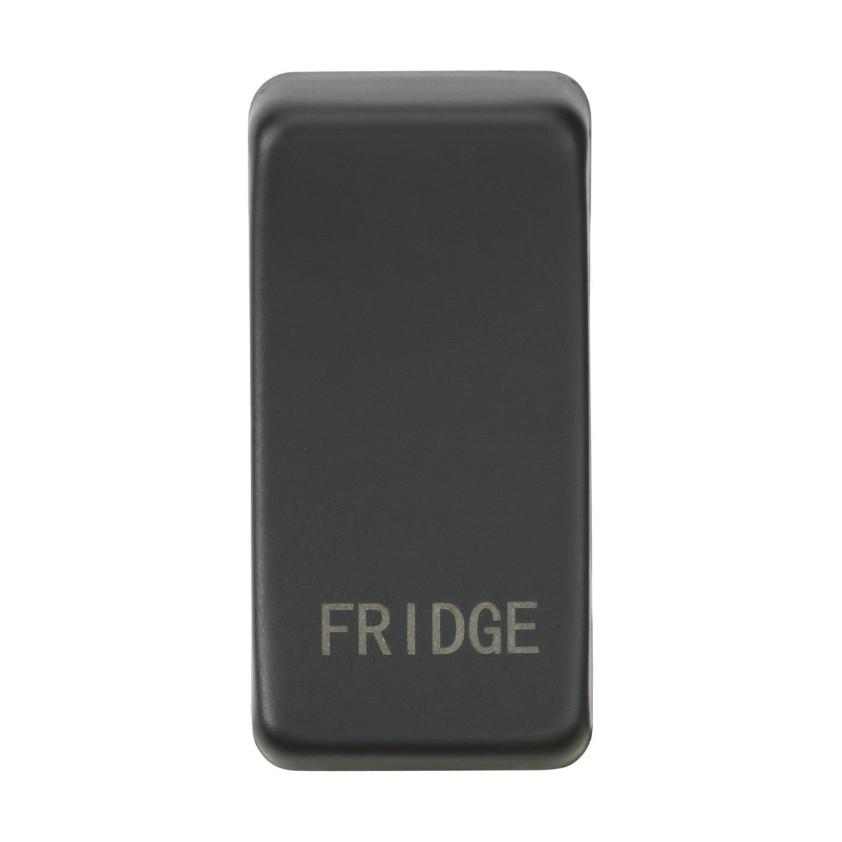 The Switch Cover "Marked FRIDGE" features a black rectangular button with an anthracite finish and the word FRIDGE printed in gray at the bottom.