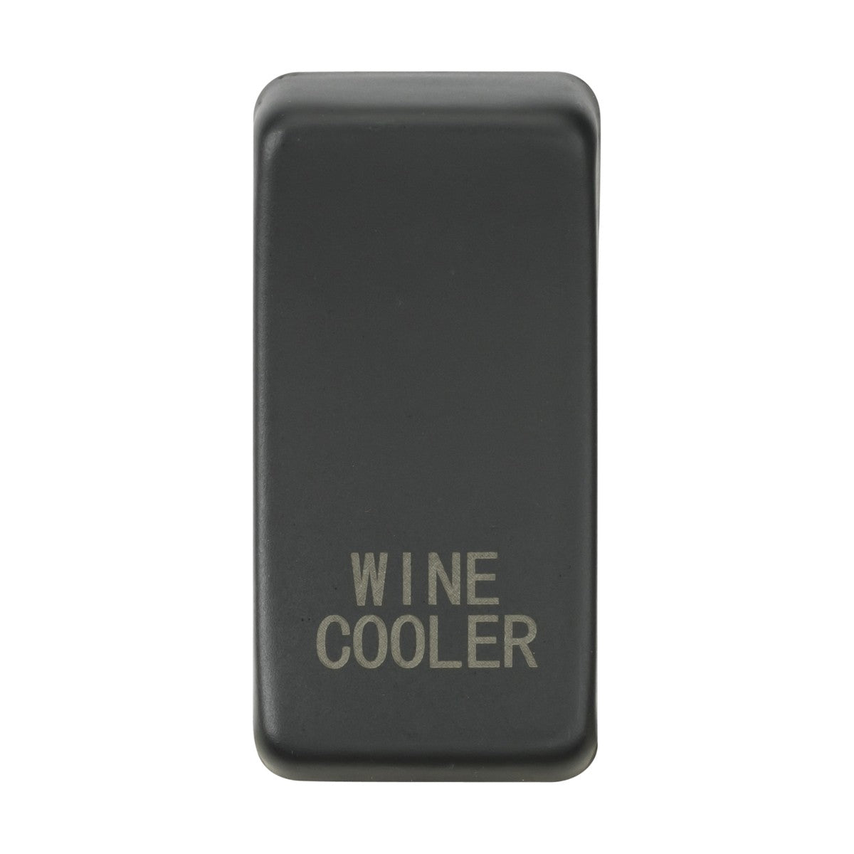 A sleek anthracite rectangular device with rounded edges, featuring the text MARKED WINE COOLER in white capital letters, crafted with durable ABS construction.