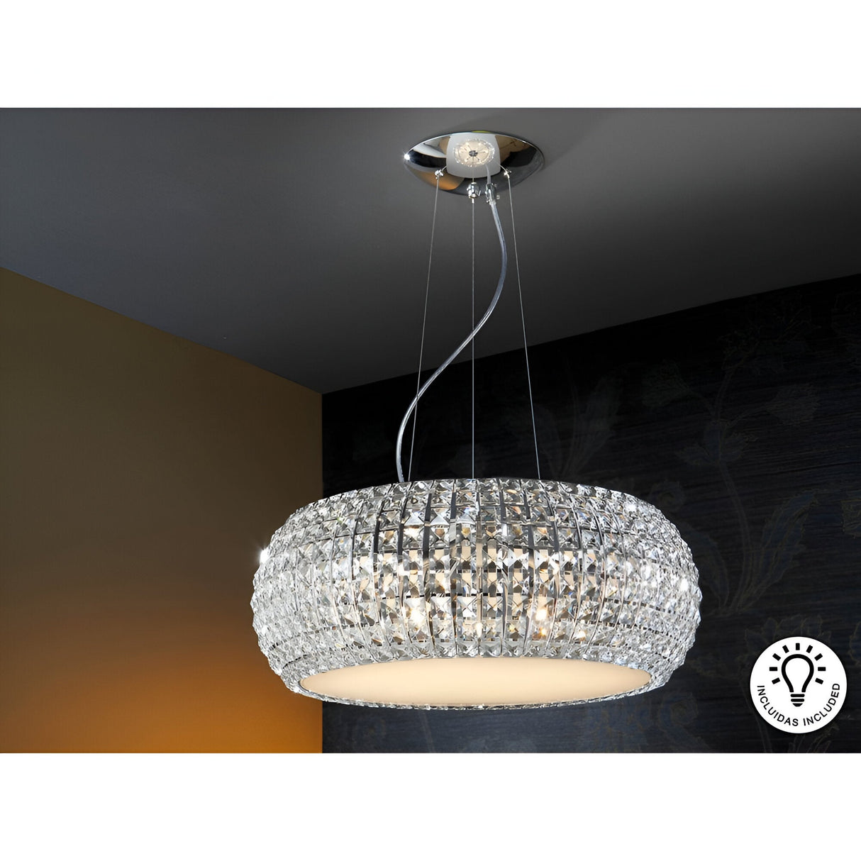 Diamond 9 Light Crystal Pendant - Crome