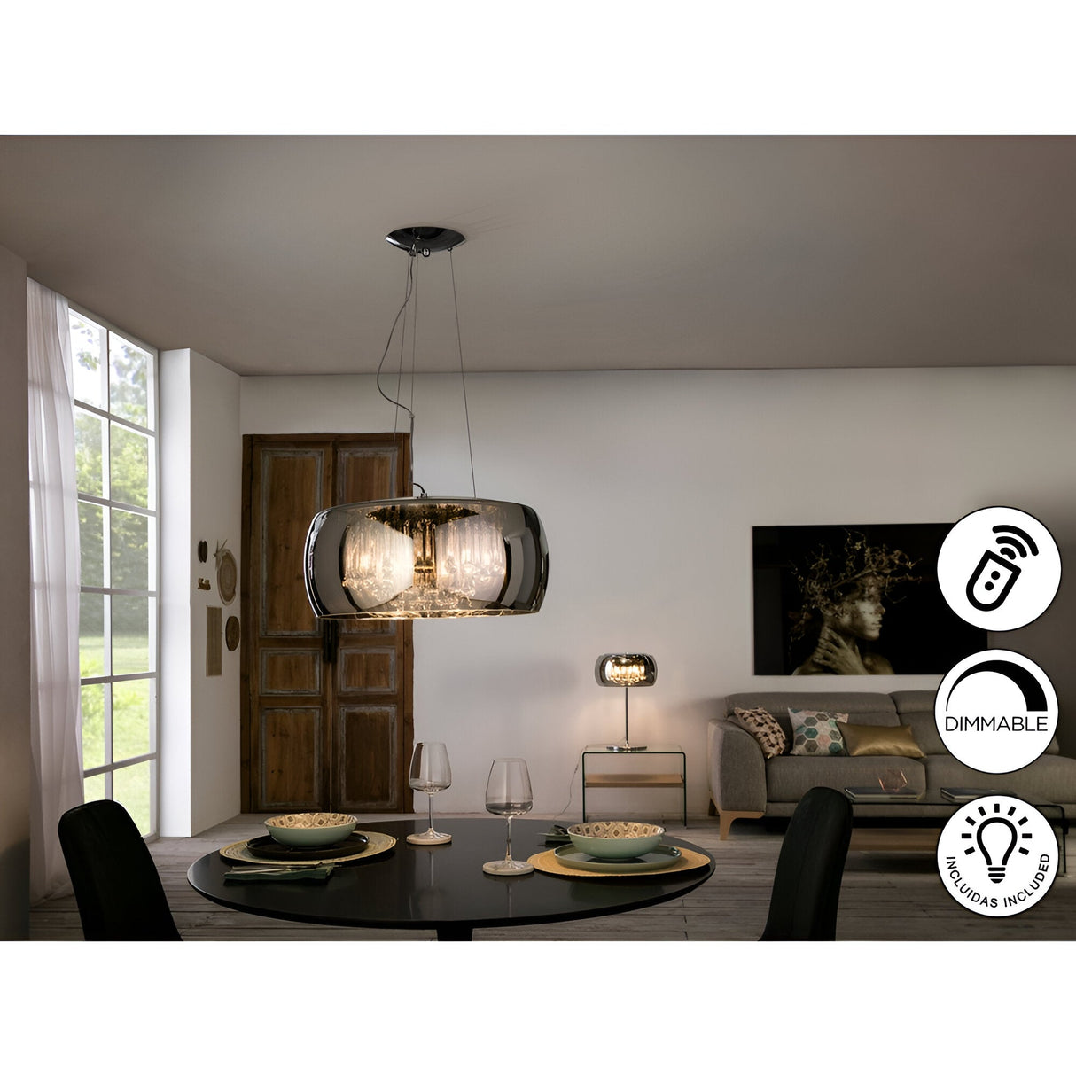 Argos 6 Crystal Light Pendant - Brown (With Remote Control)