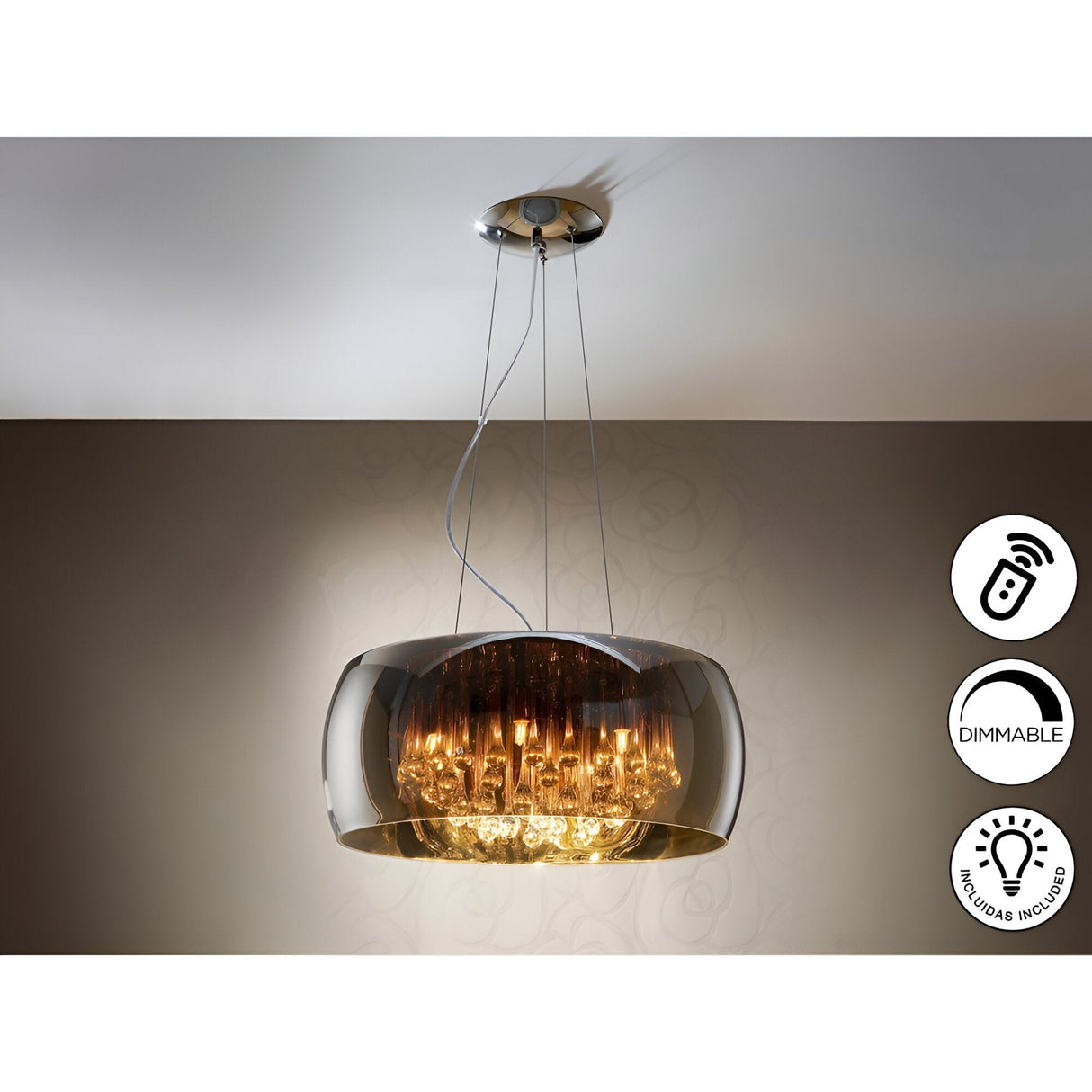 Argos 6 Crystal Light Pendant - Brown (With Remote Control)
