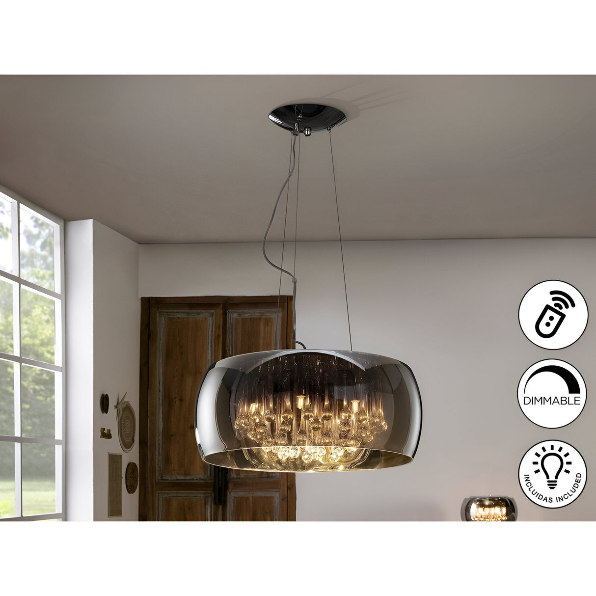 Argos 6 Crystal Light Pendant - Brown (With Remote Control)