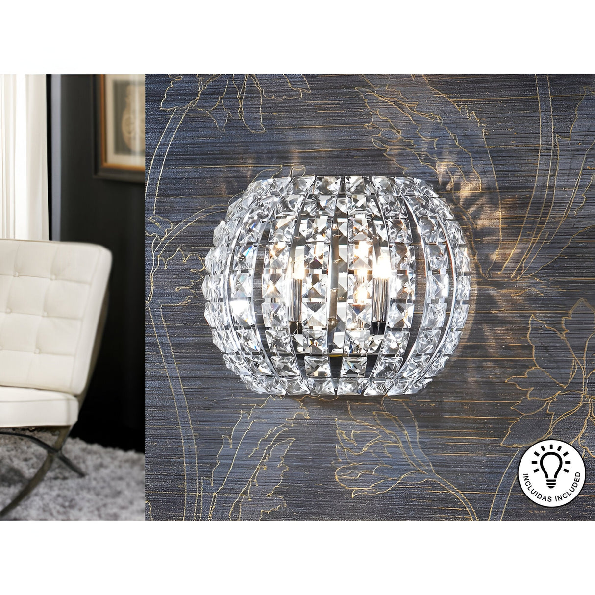 Diamond 2 Light Square Cut Crystal Wall Lamp - Transparent