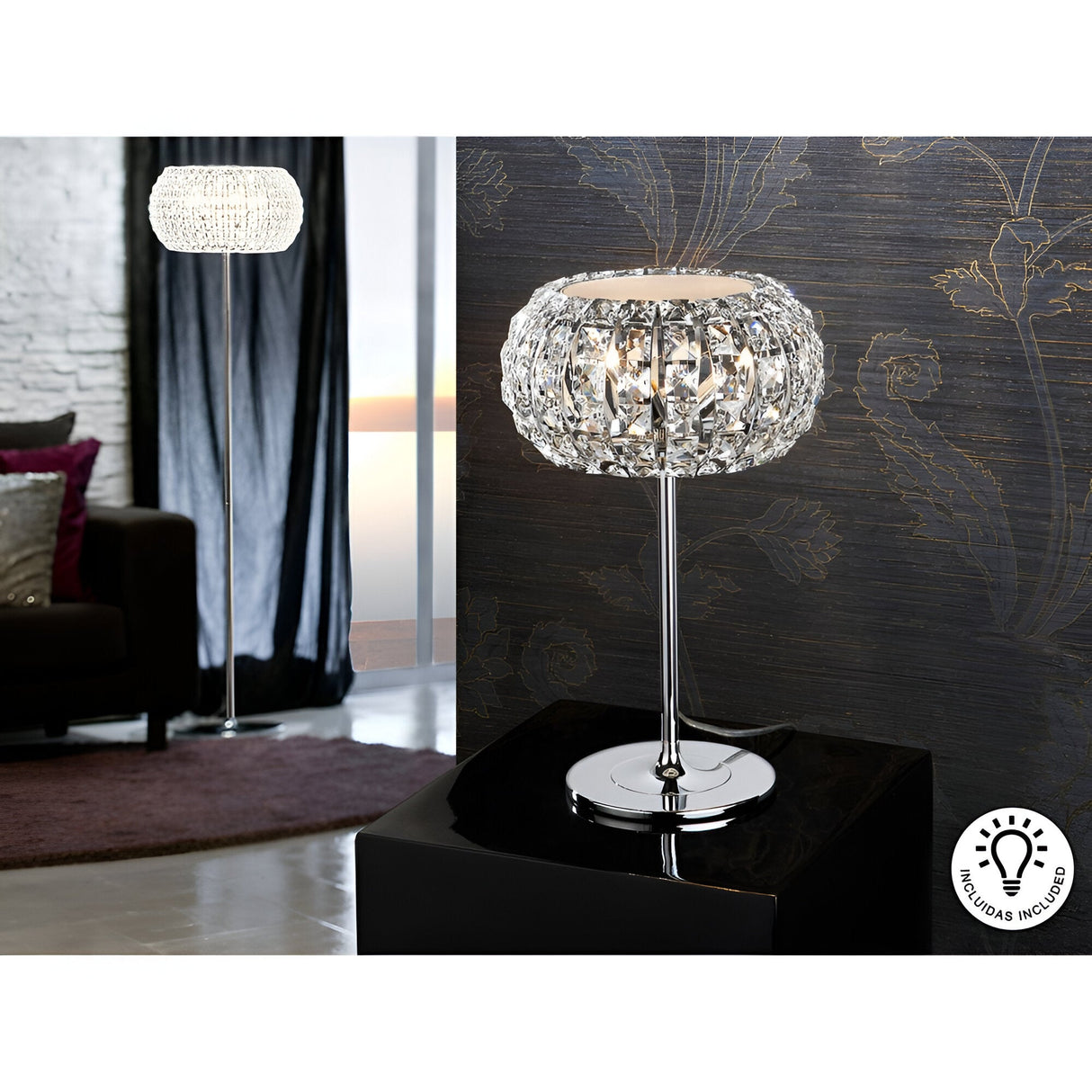Diamond Crystal Table Lamp - Chrome