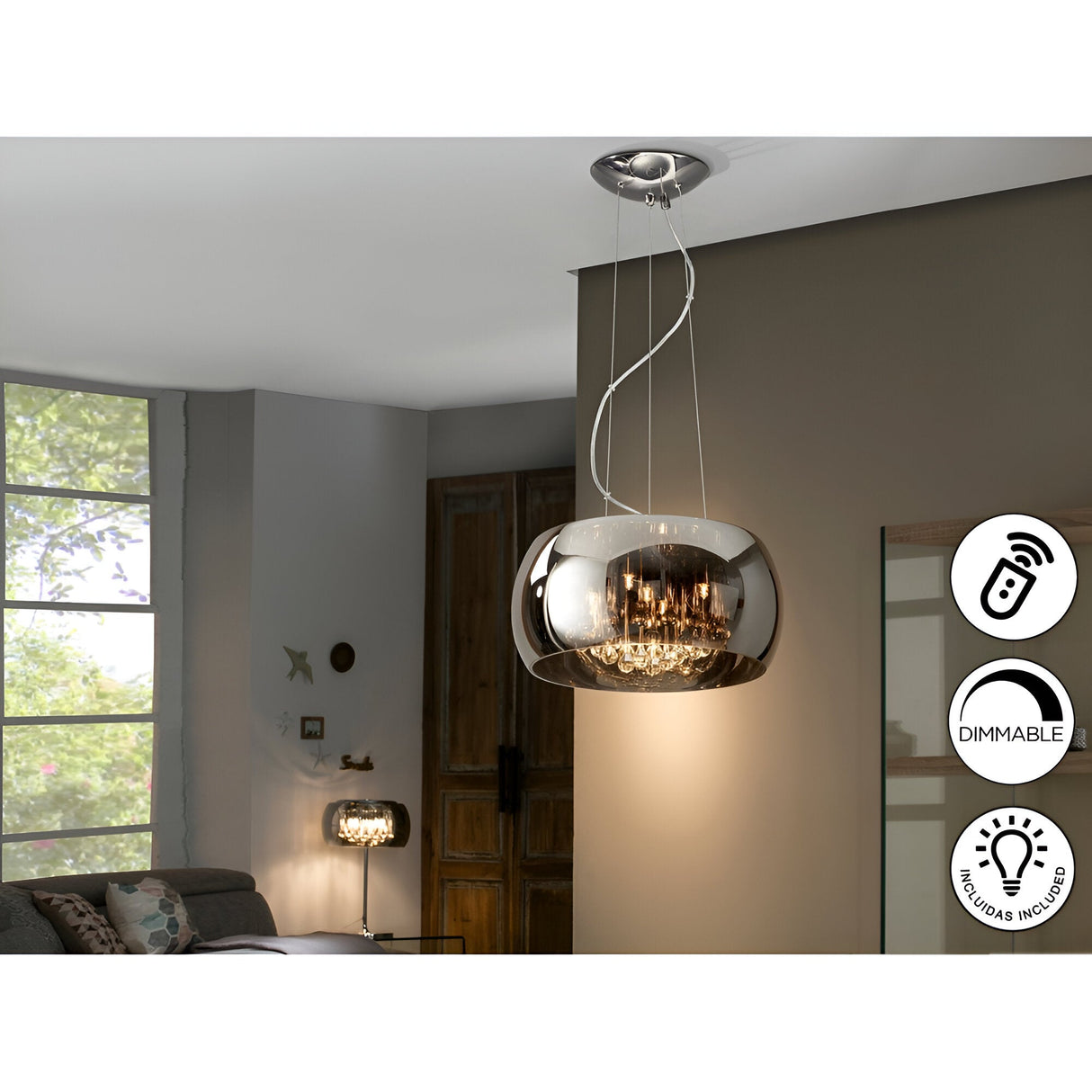 Argos 5 Light Crystal Pendant - Brown (With Remote Control)