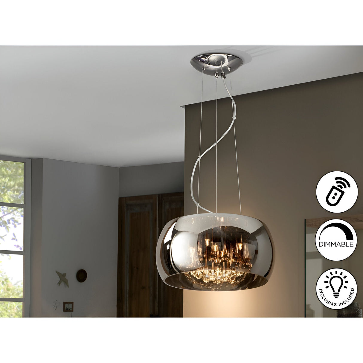 Argos 5 Light Crystal Pendant - Brown (With Remote Control)