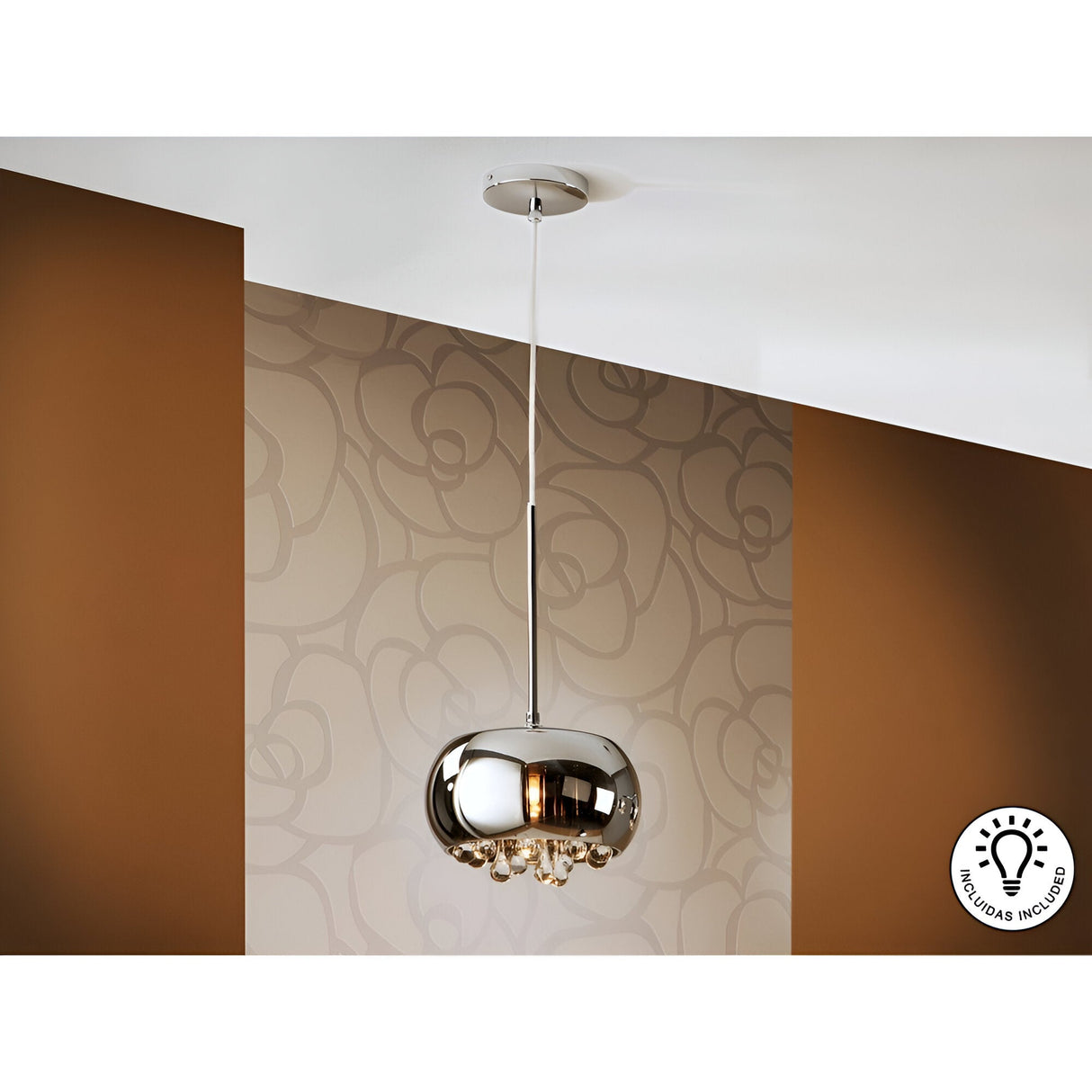 Argos 1 Light Crystal/Glass Pendant - Chrome