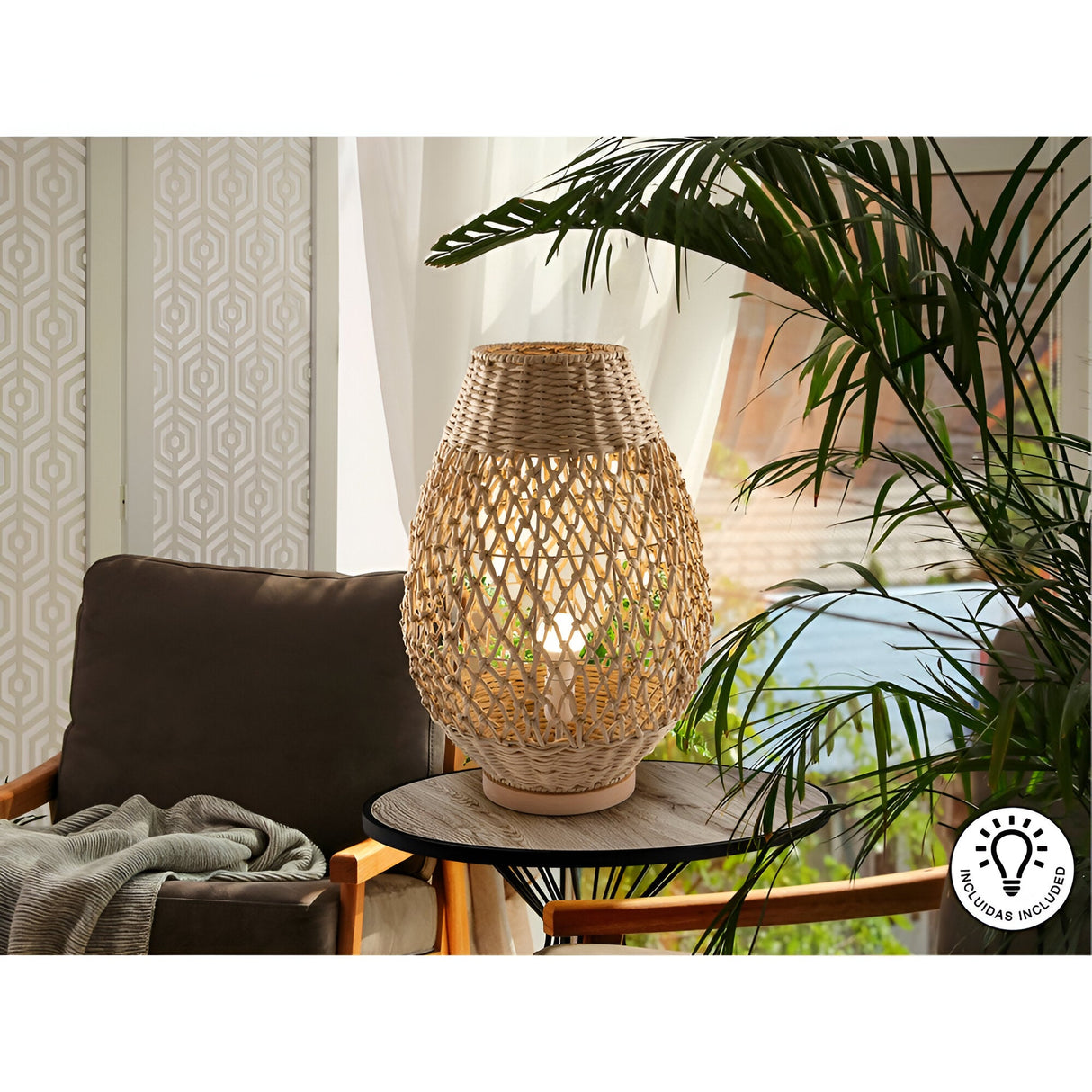 Yaiza Braided Paper Large Table Lamp - Brown