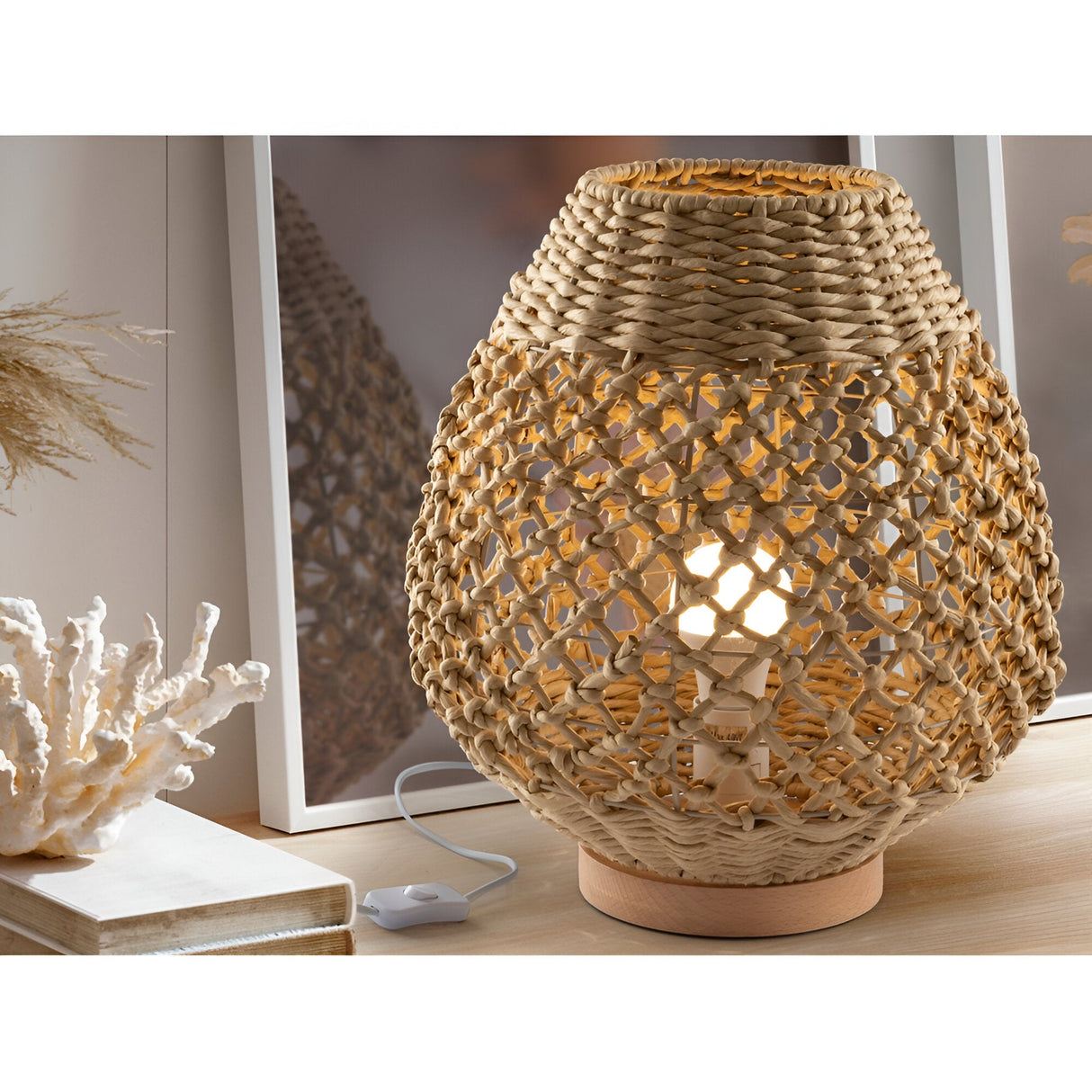 Yaiza Braided Paper Small Table Lamp - Brown