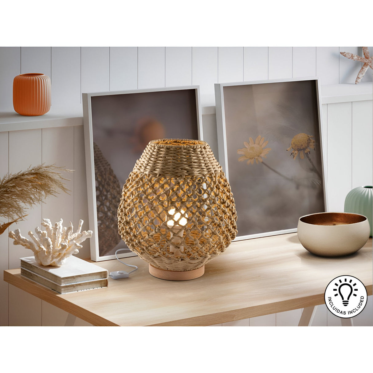 Yaiza Braided Paper Small Table Lamp - Brown