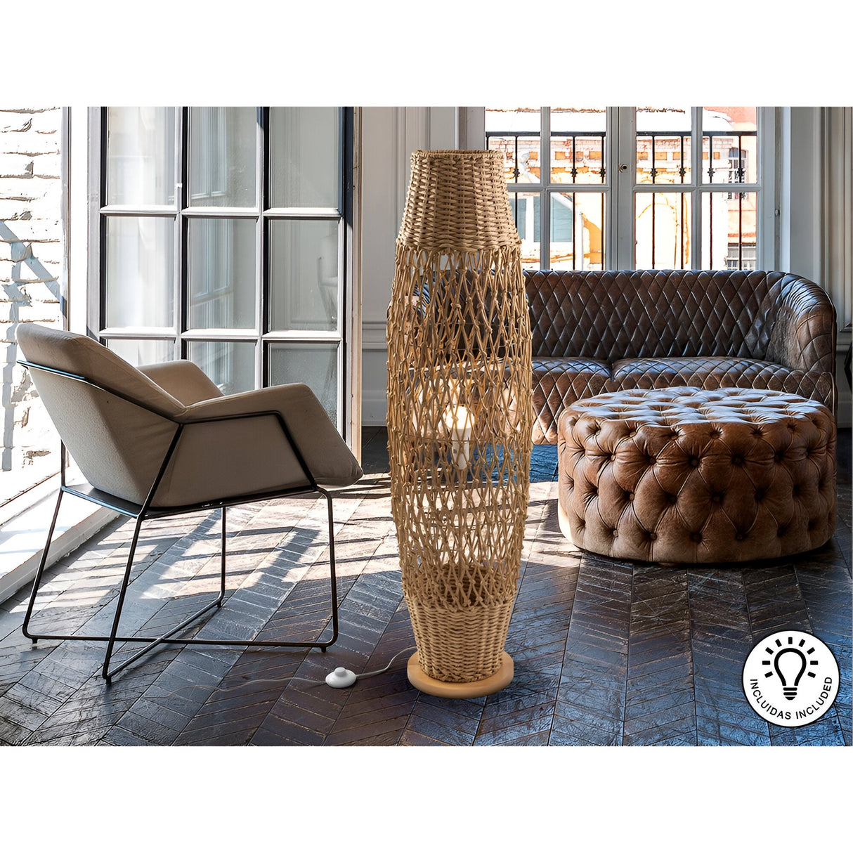 Yaiza Braided Paper Floor Lamp - Beige