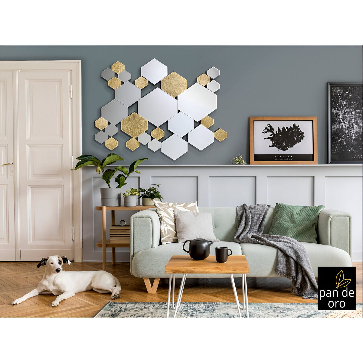 Nadia Rectangle Hexagonal Cluster Wall Mirror Gold - 121x92cm