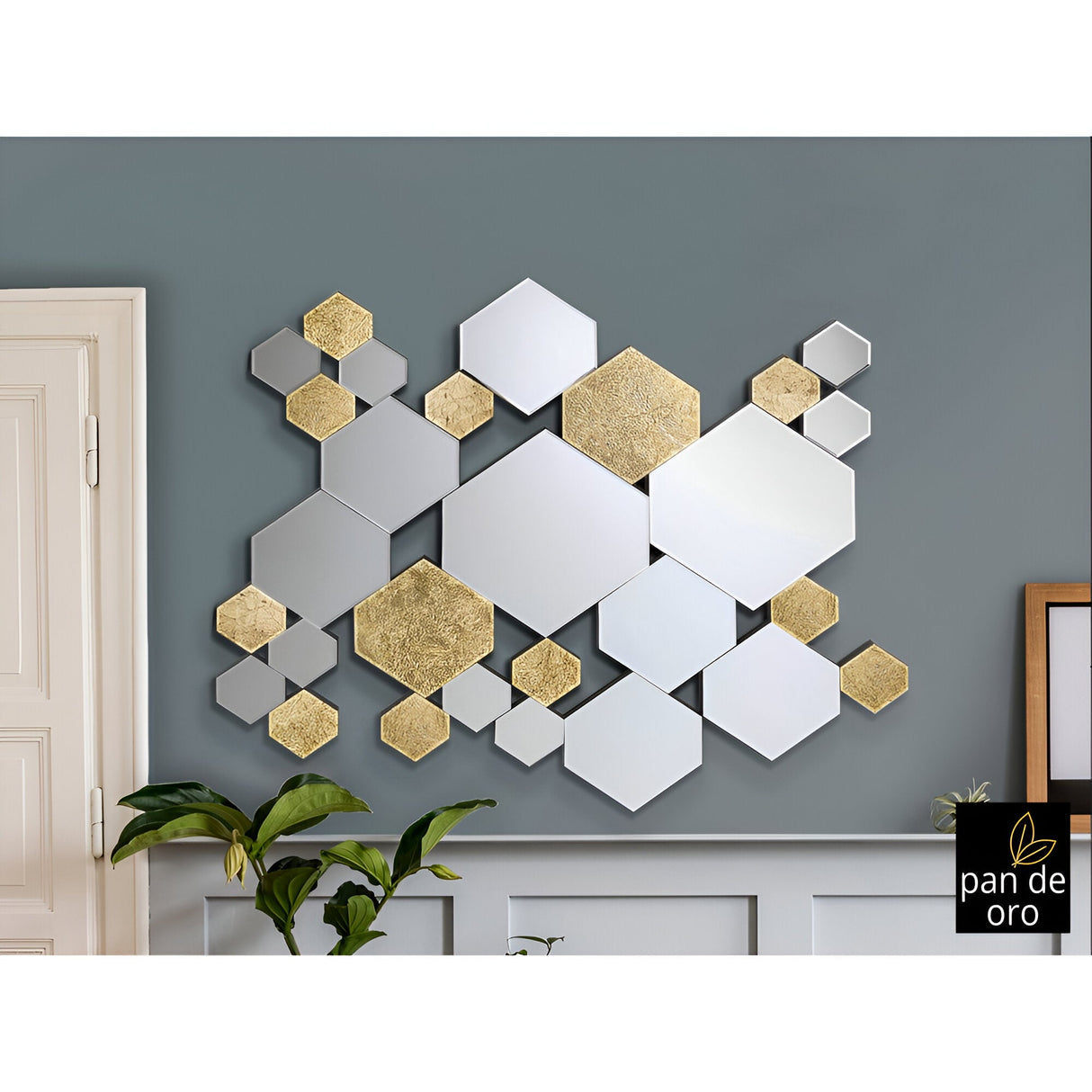 Nadia Rectangle Hexagonal Cluster Wall Mirror Gold - 121x92cm