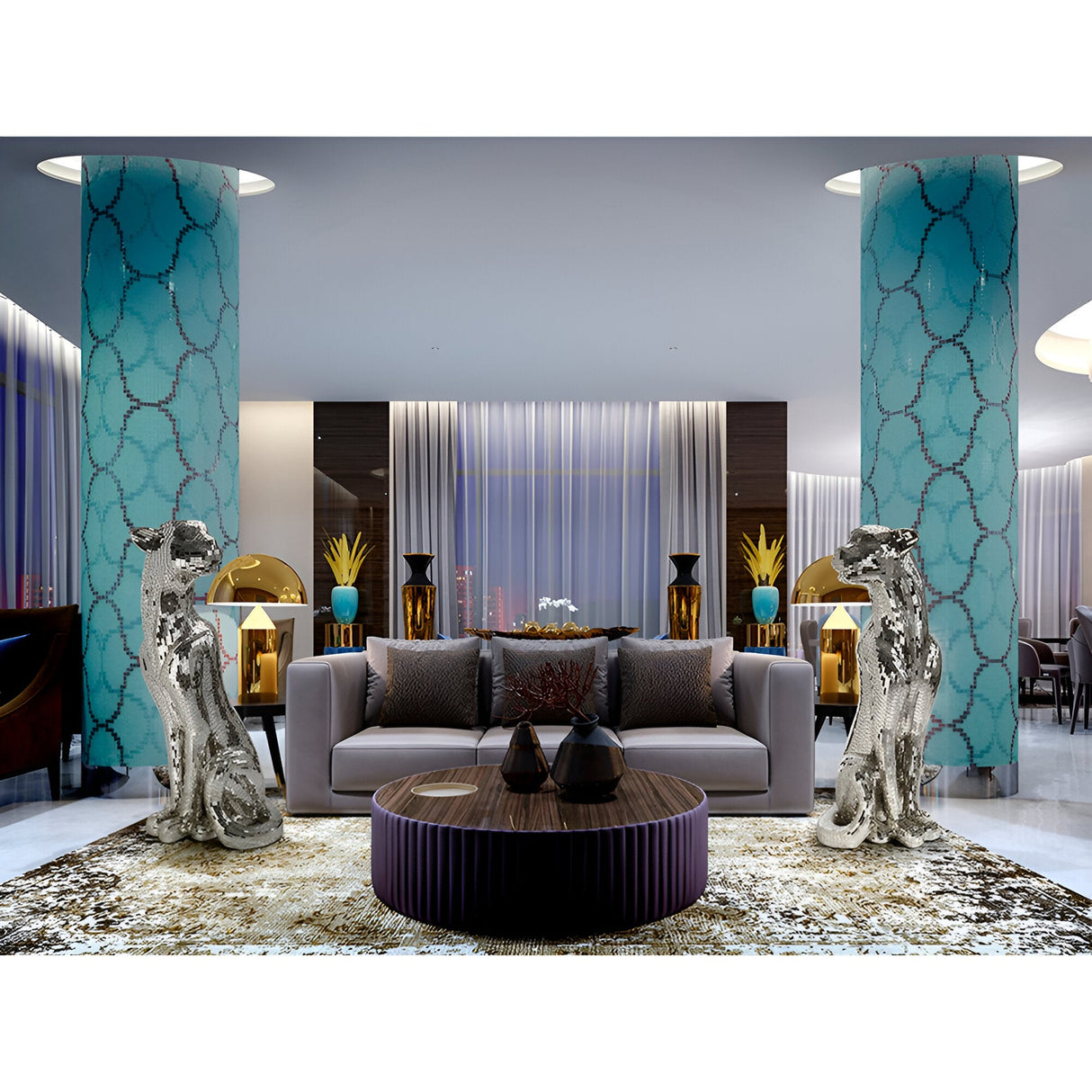 Baguira Silver Mosaic Leopard Sculpture - 150cm