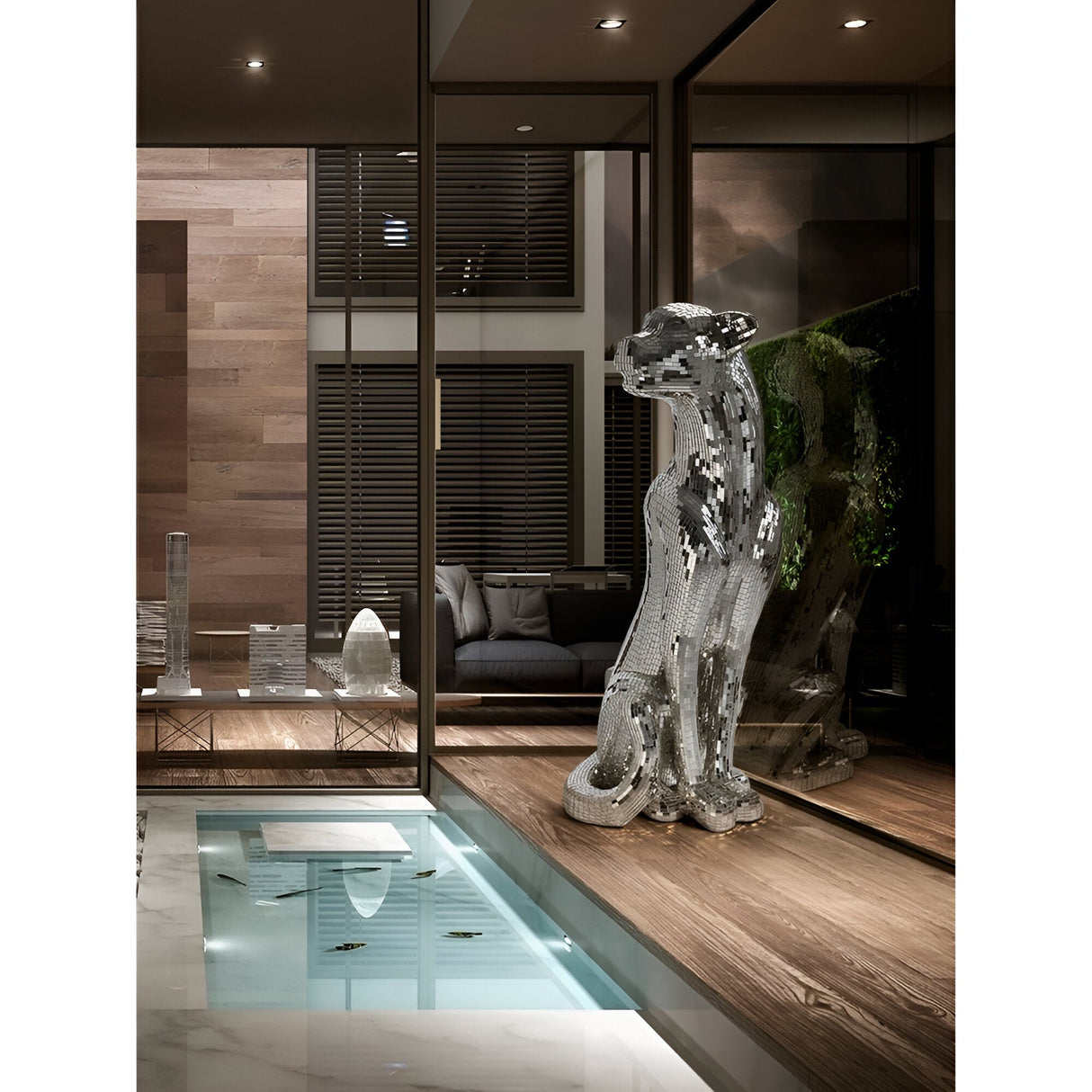 Baguira Silver Mosaic Leopard Sculpture - 150cm