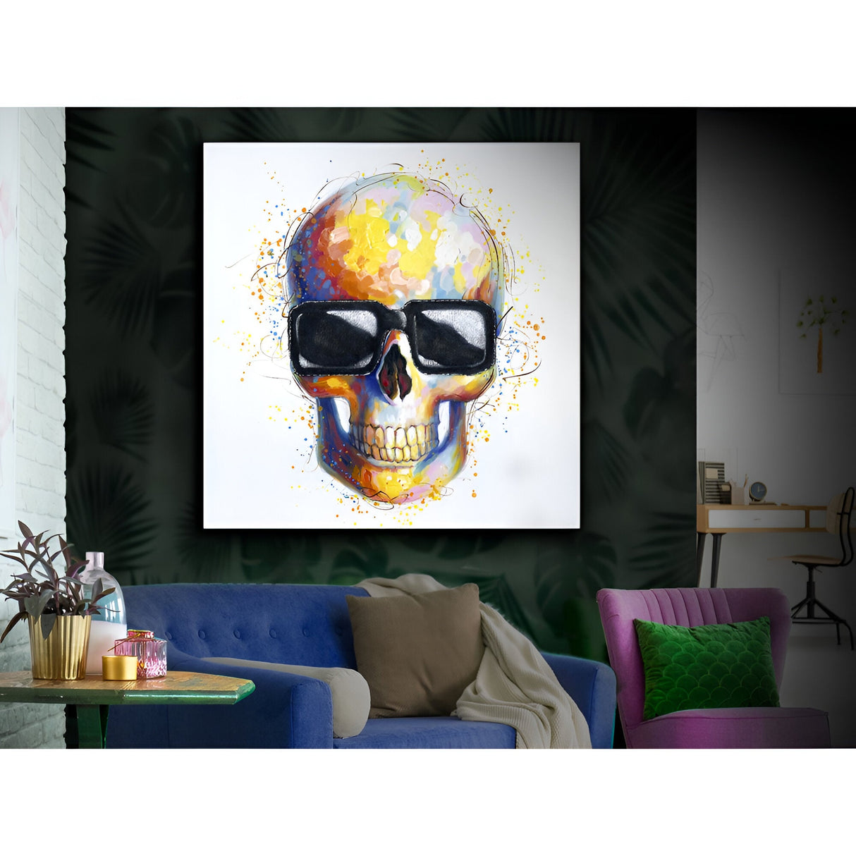 Catrina Multicolor Skull Portrait Acrylic Painting – 100x100cm