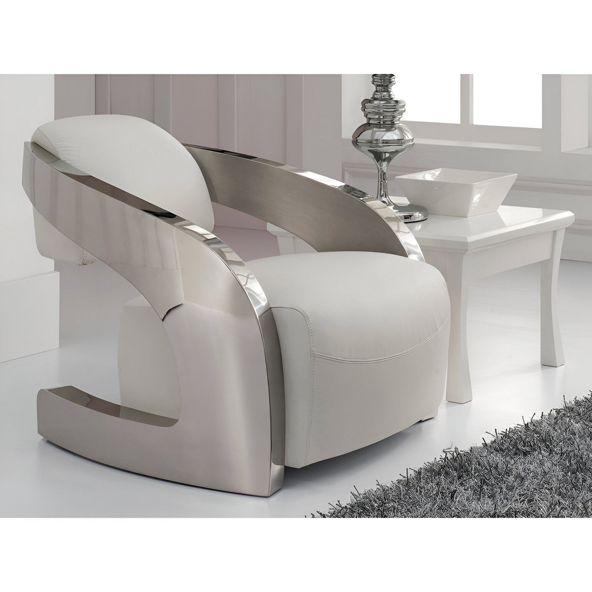 Amanda Upholstered Stainless Steel Armchair - Light Grey