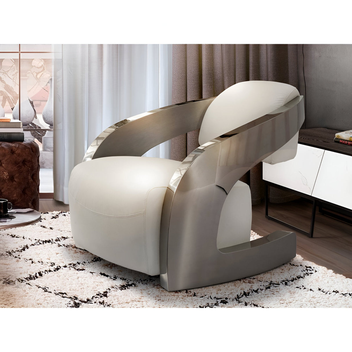 Amanda Upholstered Stainless Steel Armchair - Light Grey