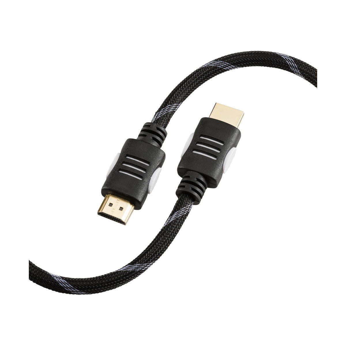 The 5m 4K High Speed HDMI Cable, highlighted against a white backdrop, features gold-plated connectors and a braided exterior that is slightly curved for emphasis, ensuring durability and dependable 4K performance.