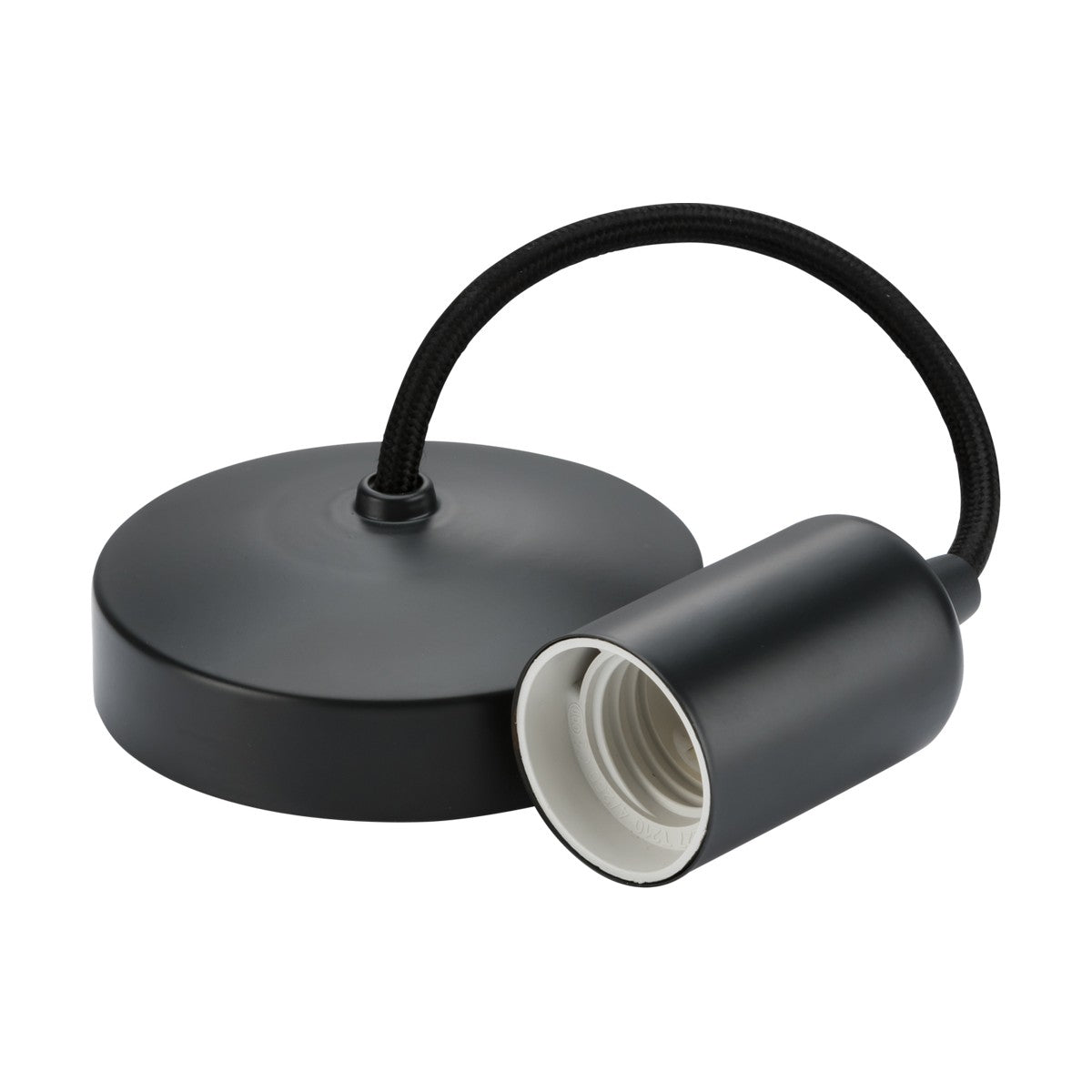 The 6" ES Contemporary Pendant Set in Anthracite is a stylish pendant light fixture made from high-quality steel, featuring a round base and a short, adjustable cord. The metal lamp holder, designed for an E27 bulb base, is slightly angled with its interior visible.