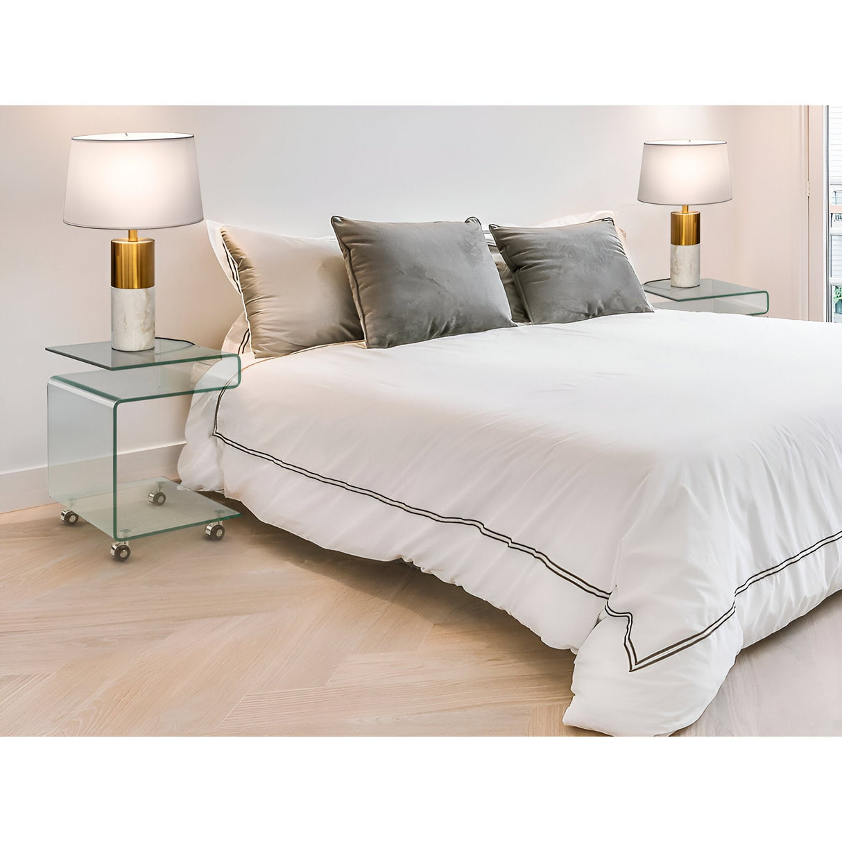 Glass Square Side Table With Wheels – Transparent