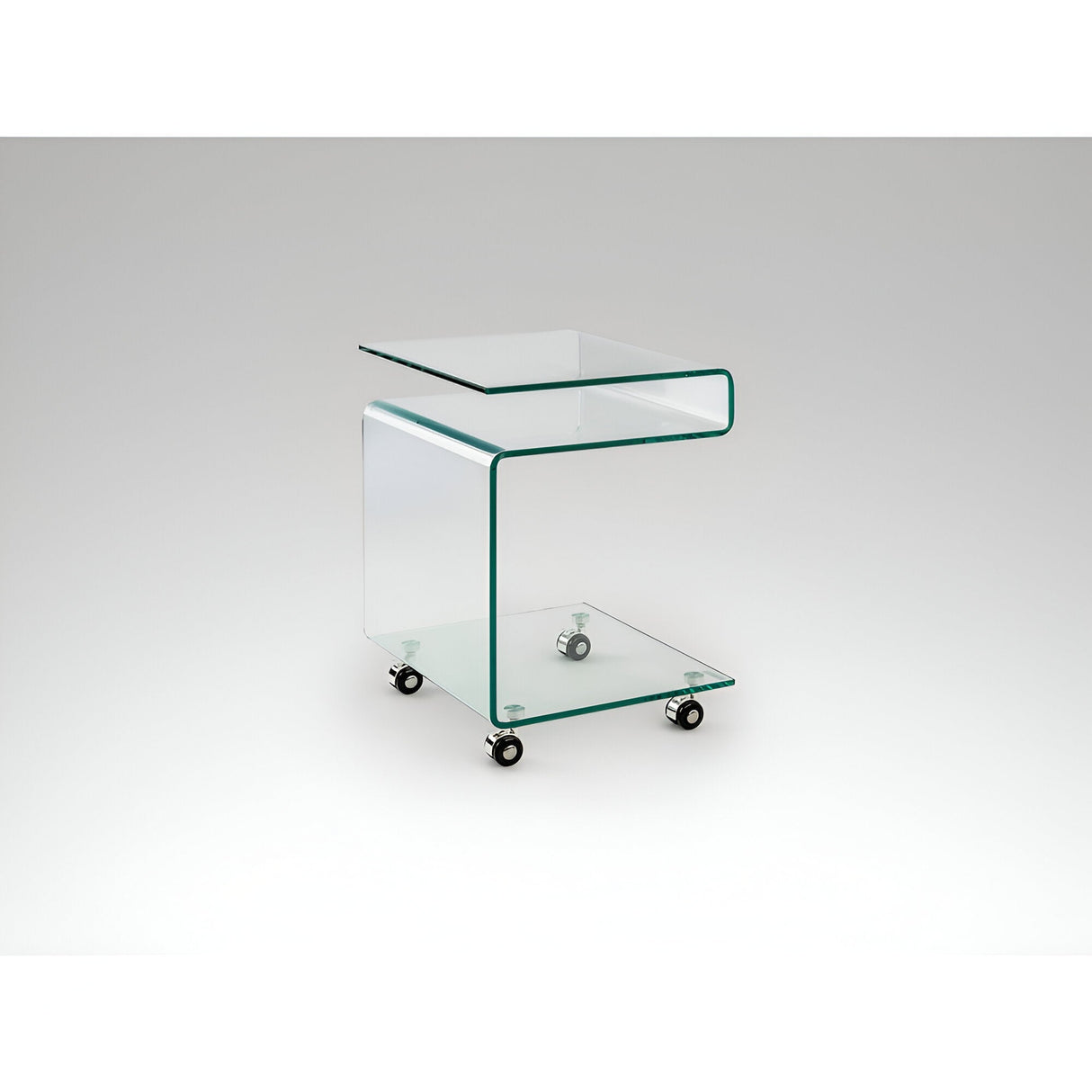 Glass Square Side Table With Wheels – Transparent