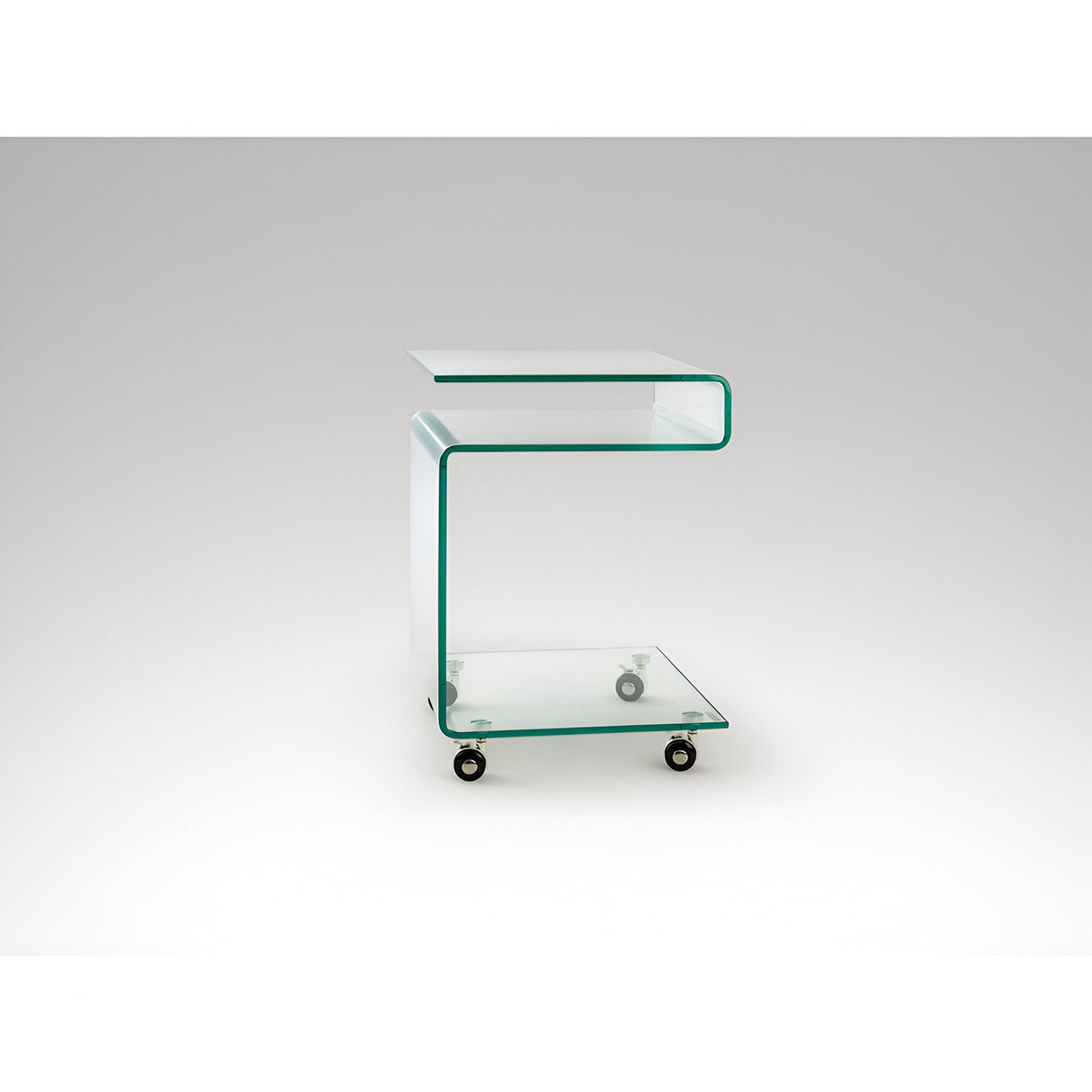 Glass Square Side Table With Wheels – Transparent