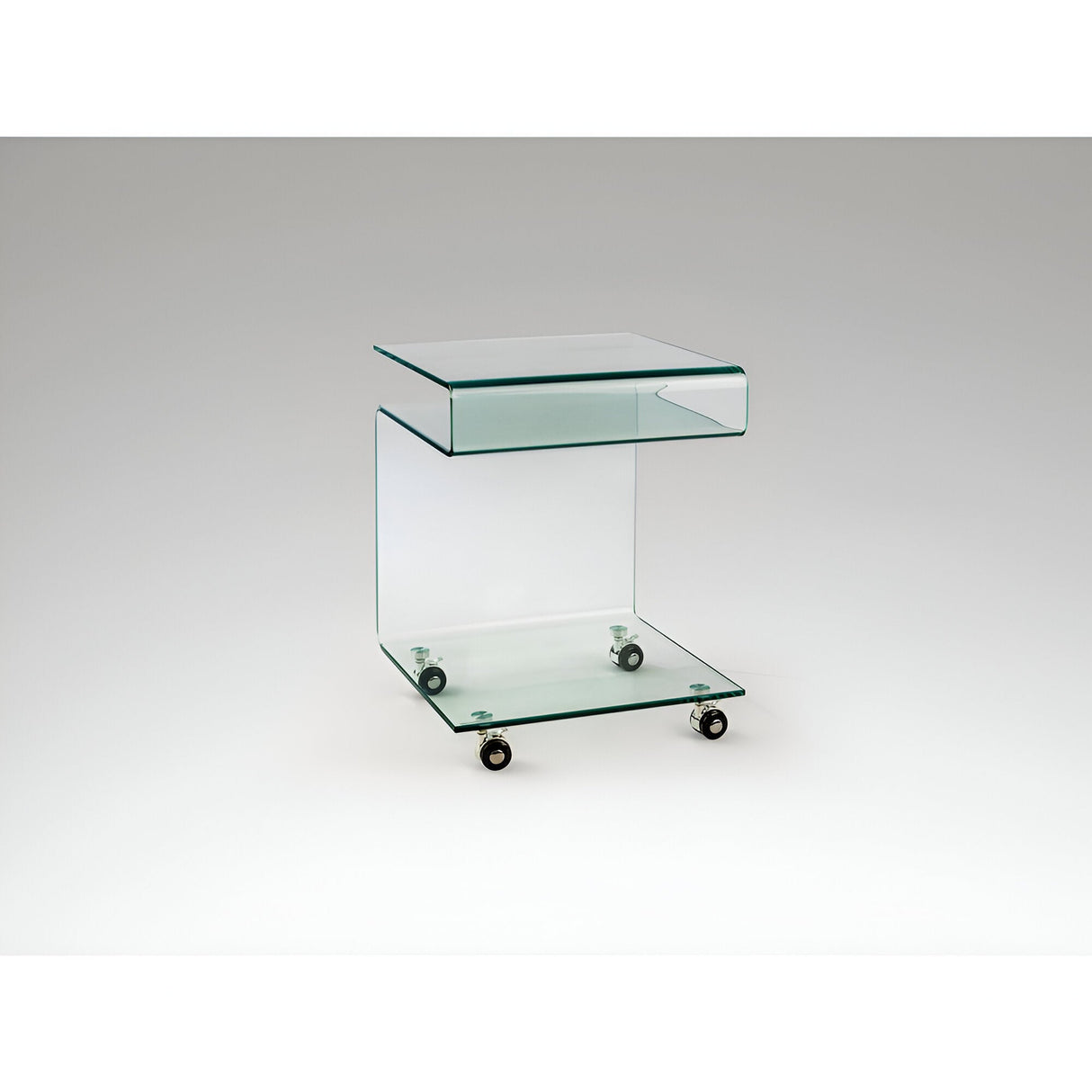 Glass Square Side Table With Wheels – Transparent