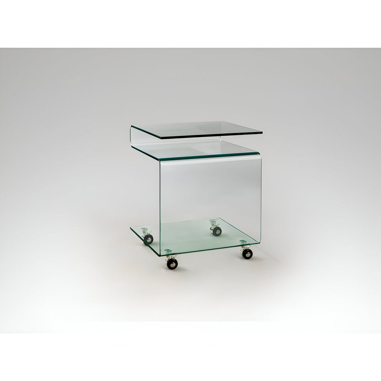 Glass Square Side Table With Wheels – Transparent