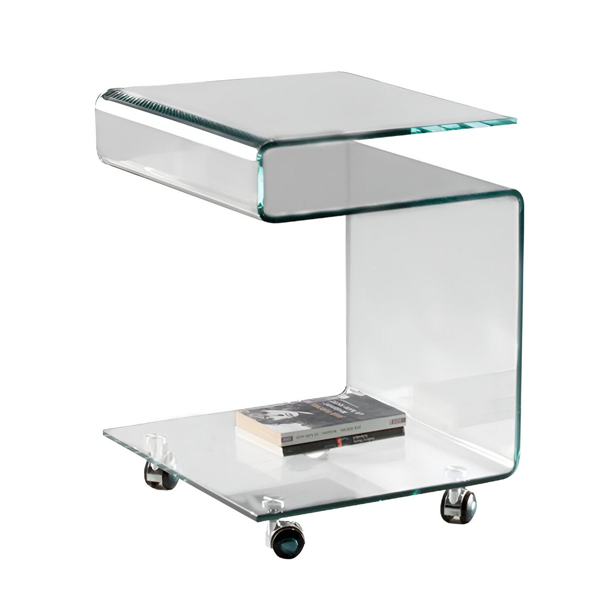 Glass Square Side Table With Wheels – Transparent