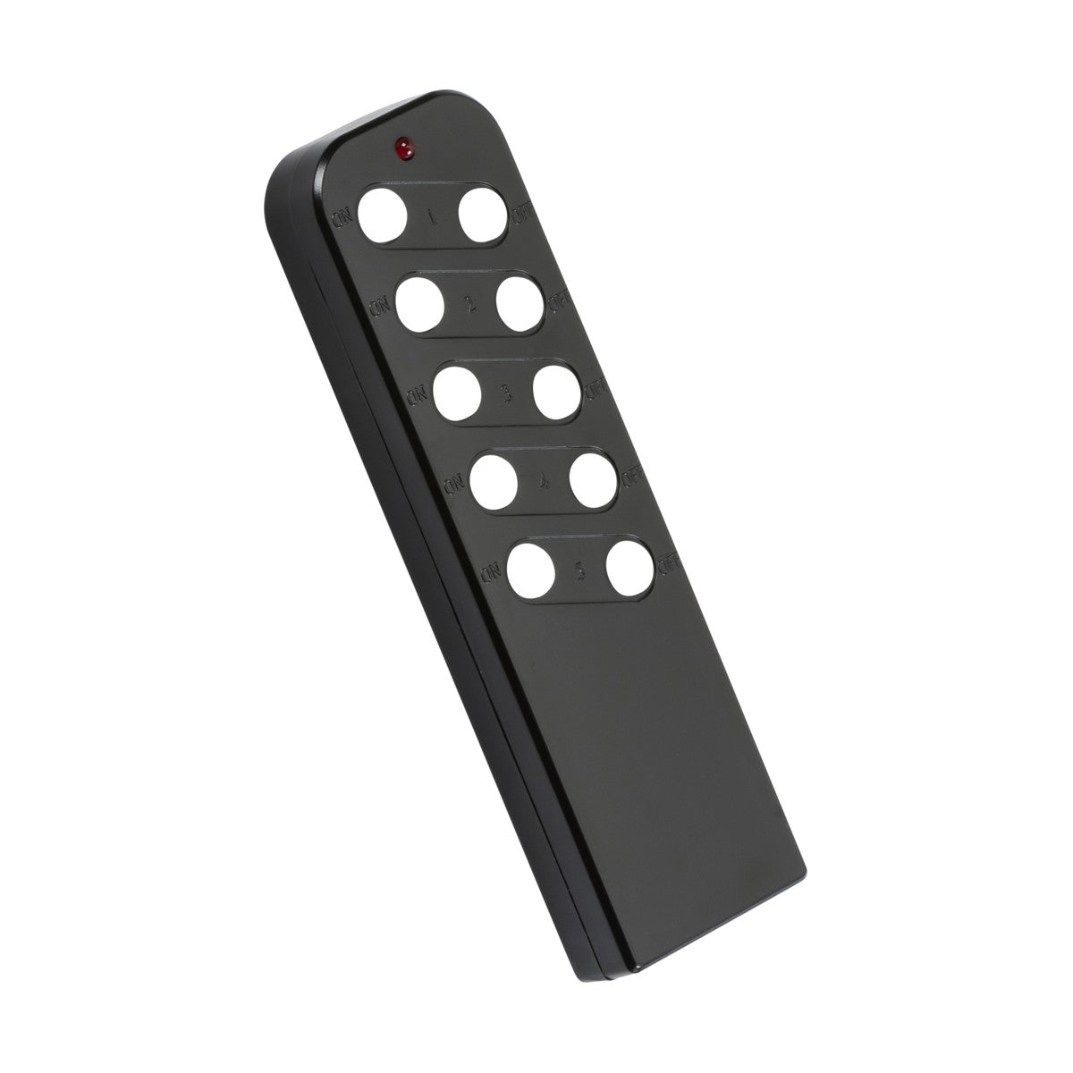 Product Description: The Replacement Remote Control for OP663GBK and OP665GBK is designed with a sleek black polycarbonate body in a rectangular shape. It features eight round buttons arranged in two columns, along with a small red indicator light at the top. The surface boasts a matte finish for an elegant touch.