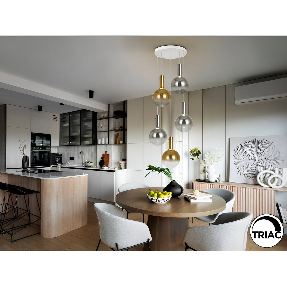 Matices 5 Light LED Glass Cluster Pendant Light 30W 3000K - Amber/Silver