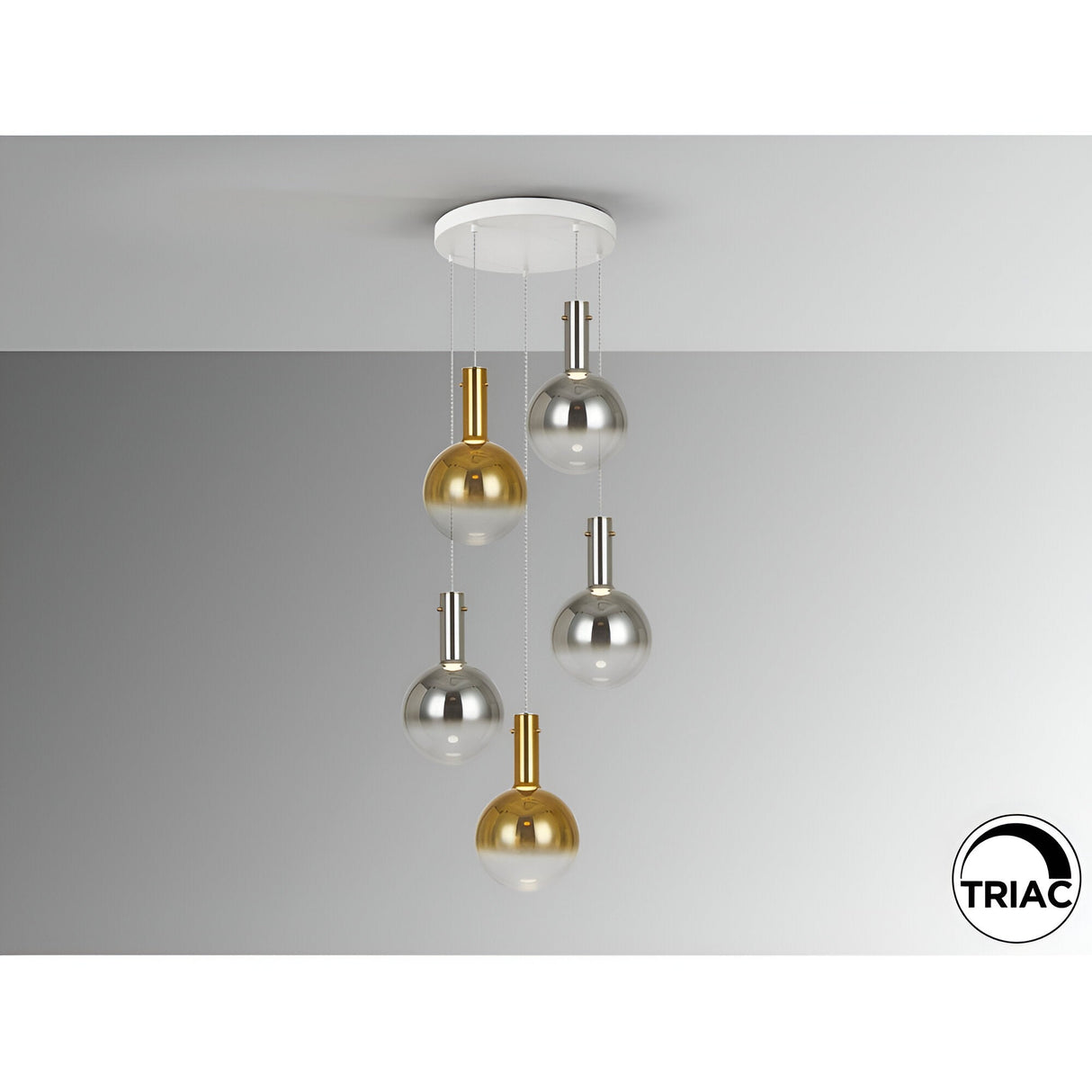 Matices 5 Light LED Glass Cluster Pendant Light 30W 3000K - Amber/Silver