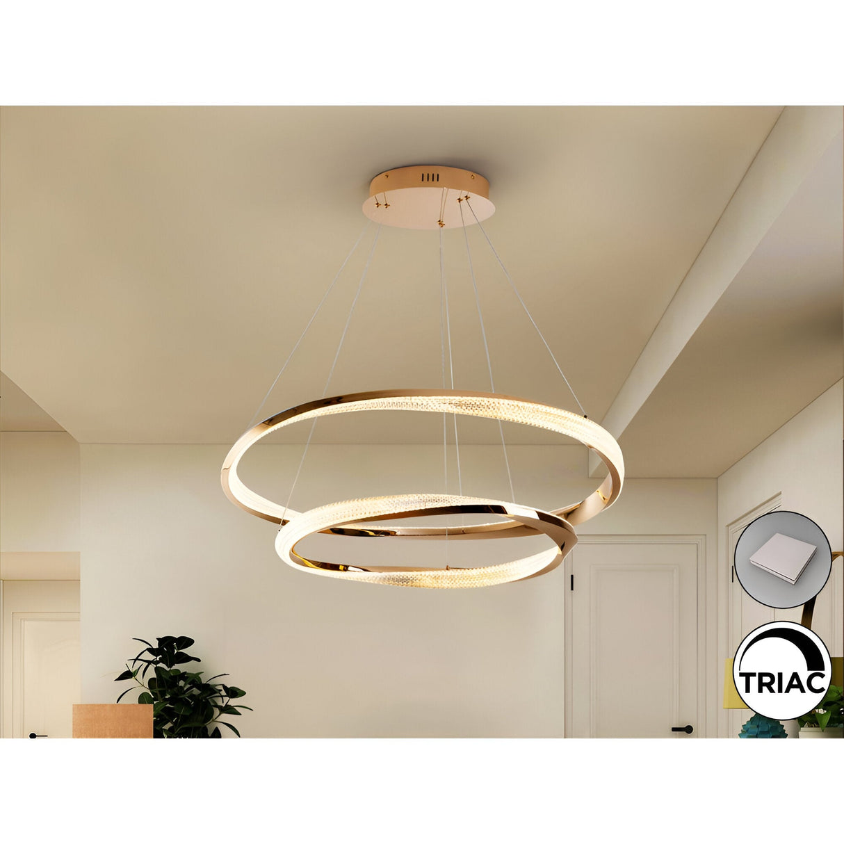 Orbitas Dimmable LED 2-Rings Circular Suspension Light 68W 3000K - Rose Gold