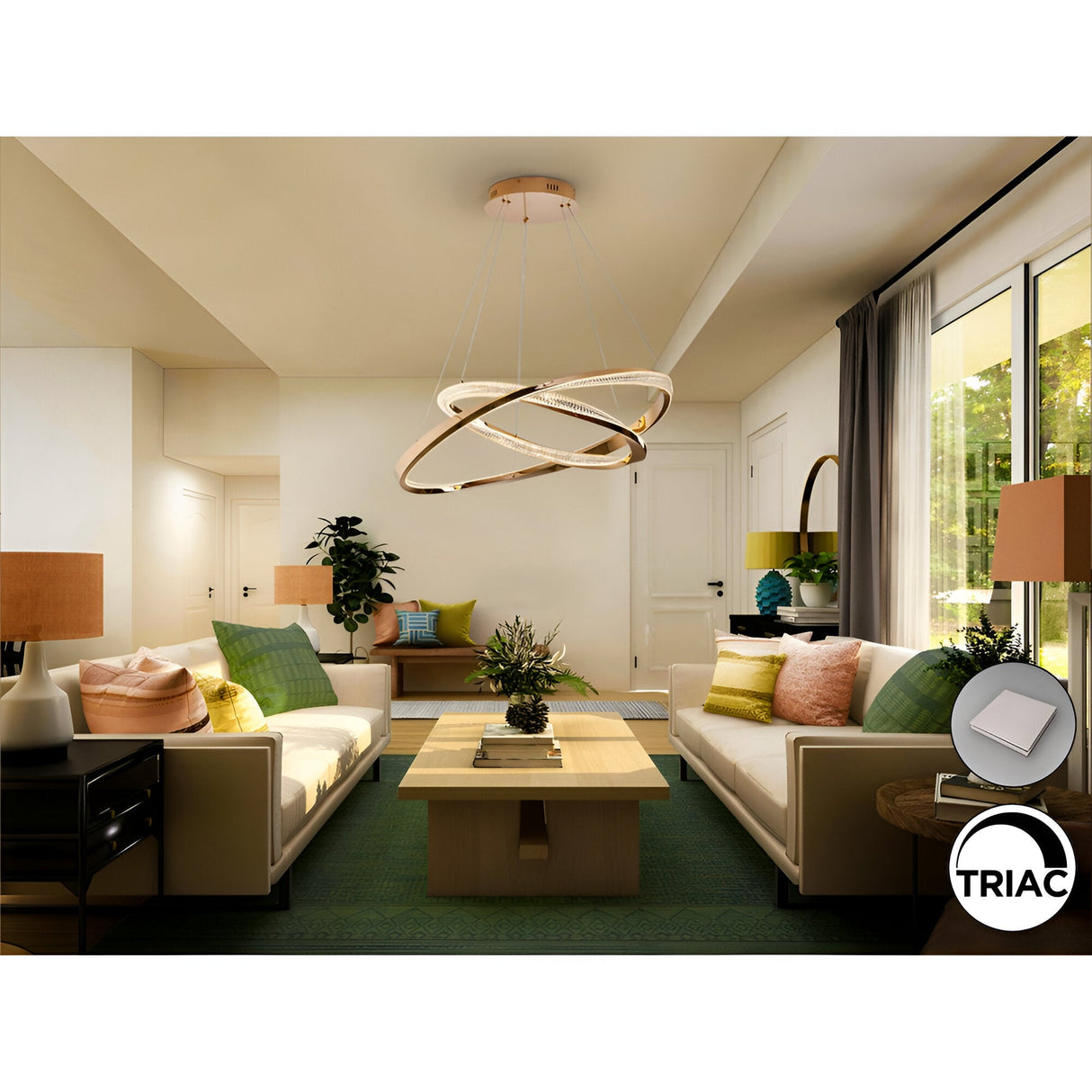Orbitas Dimmable LED 2-Rings Circular Suspension Light 68W 3000K - Rose Gold