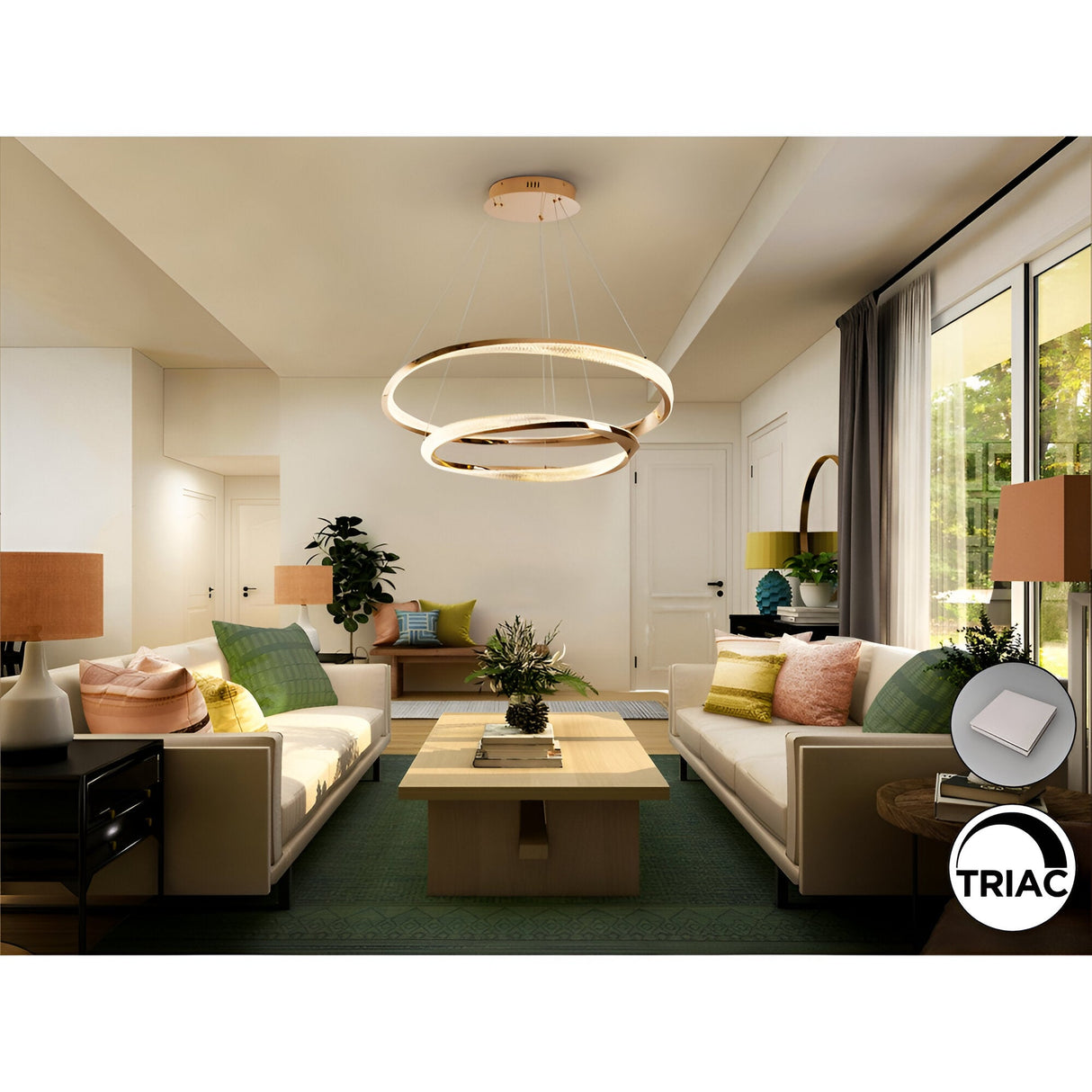 Orbitas Dimmable LED 2-Rings Circular Suspension Light 68W 3000K - Rose Gold