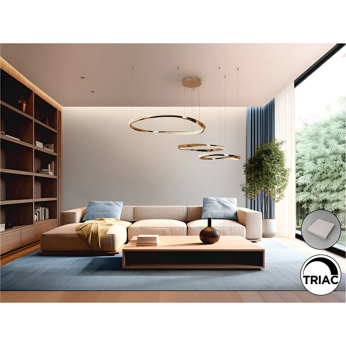 Orbitas Dimmable LED 3-Rings Circular Suspension Light 103W 3000K - Rose Gold
