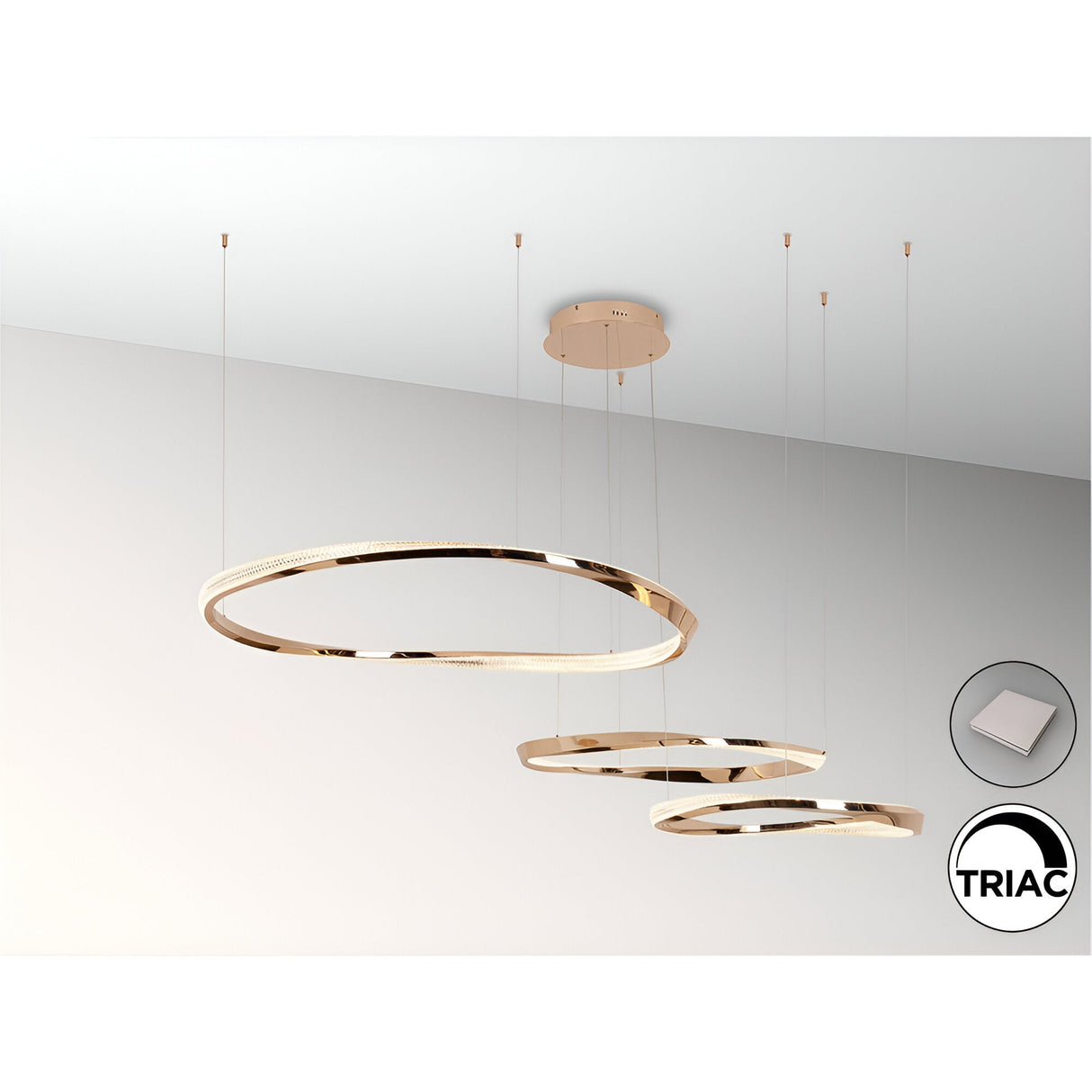 Orbitas Dimmable LED 3-Rings Circular Suspension Light 103W 3000K - Rose Gold