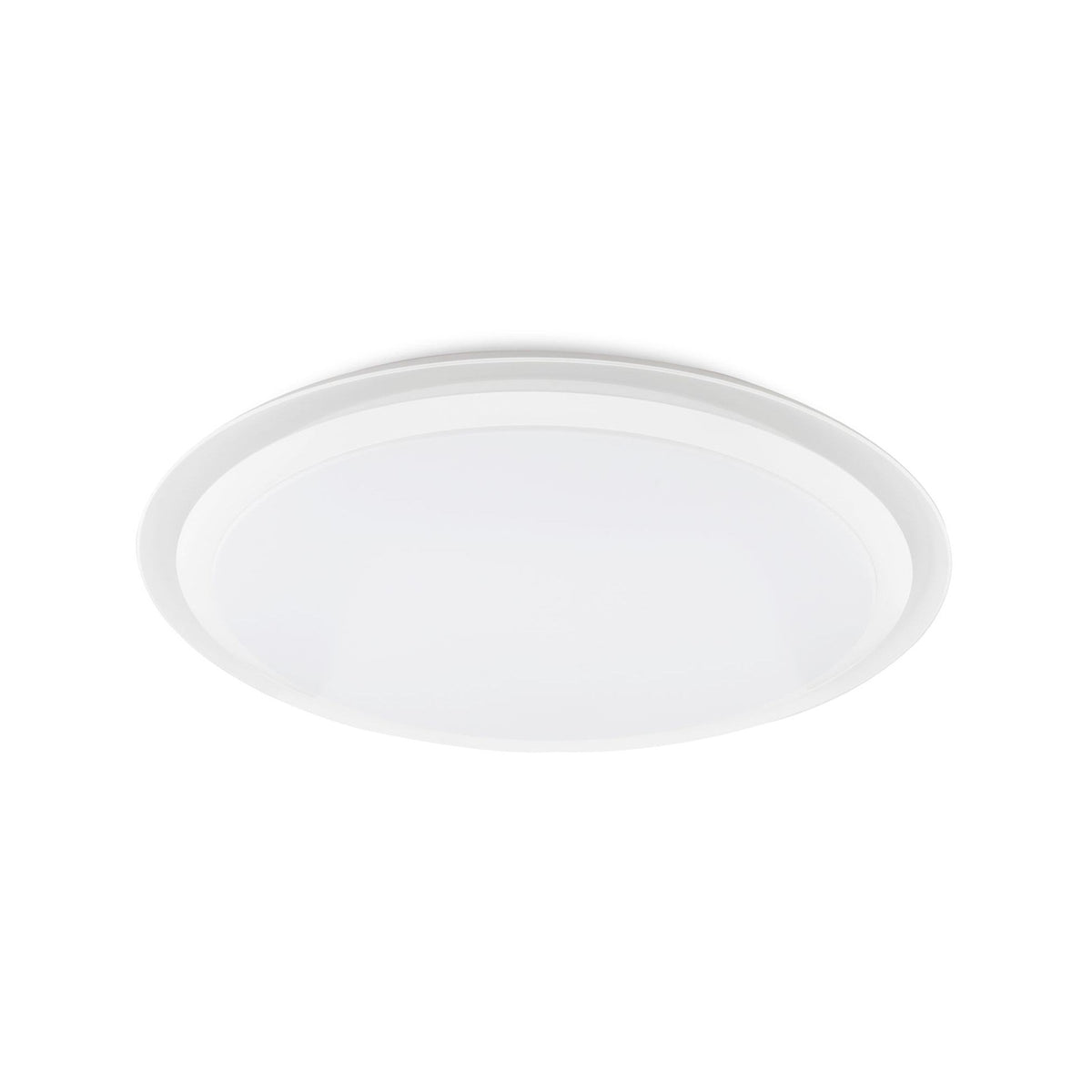 Edge Smart Large CCT Dimmable LED Flush Ceiling Light in white, round design with outer trim ring and opal glass diffuser, shown on a plain white background.