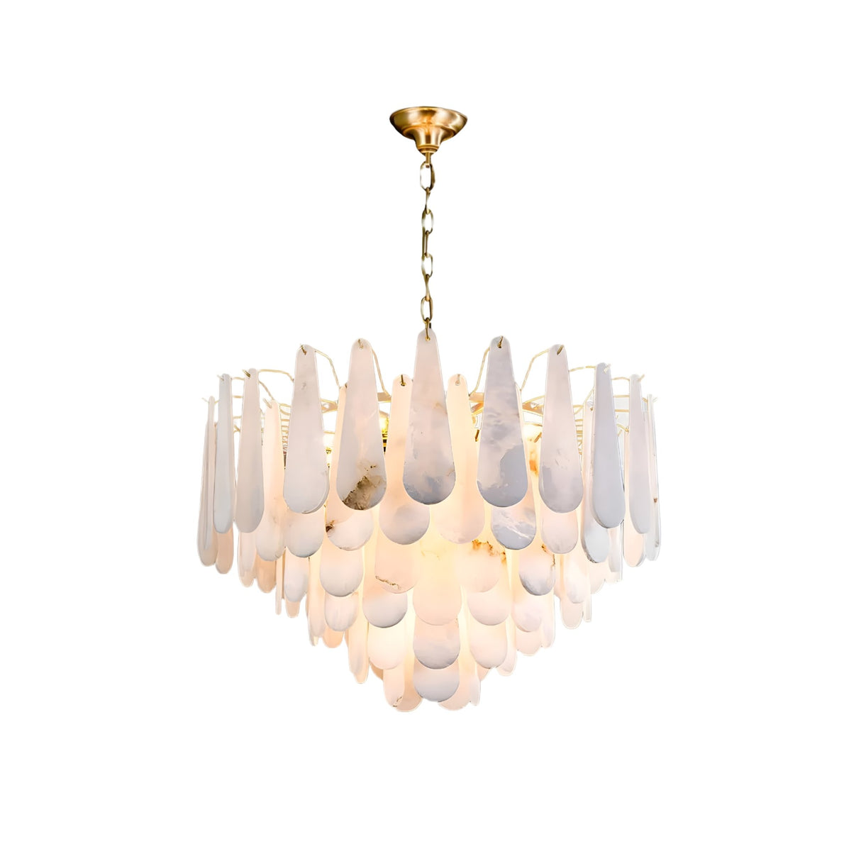 Veloria Small Floating Petal Alabaster Chandelier – Brushed Brass & Soft White