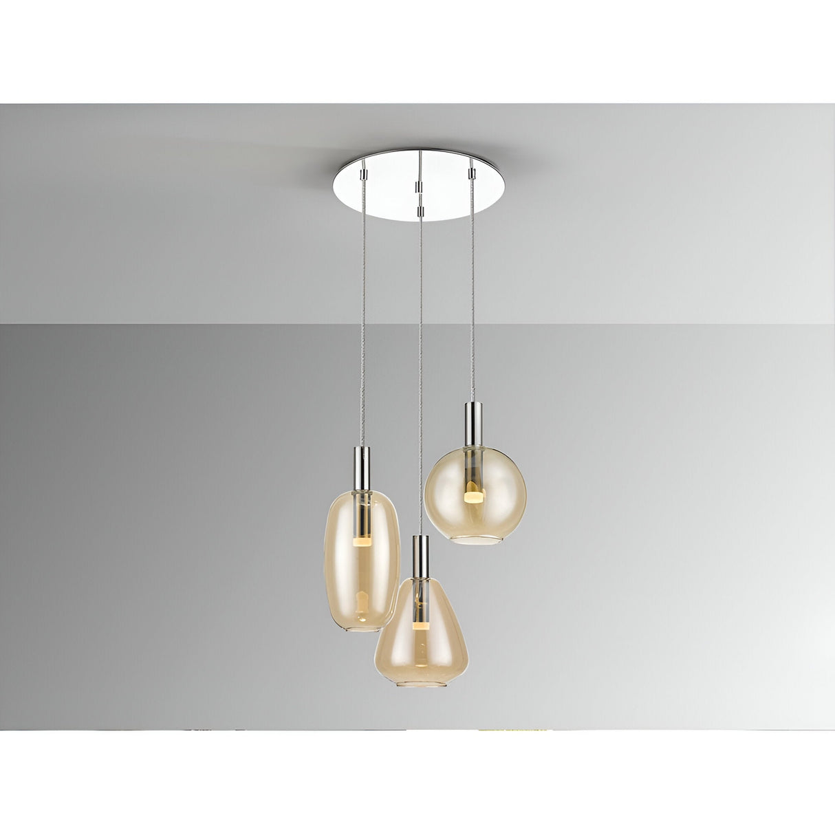 I3-Nara 3 Light LED Glass Cluster Pendant Light 15W 3000K - Amber/Transparent