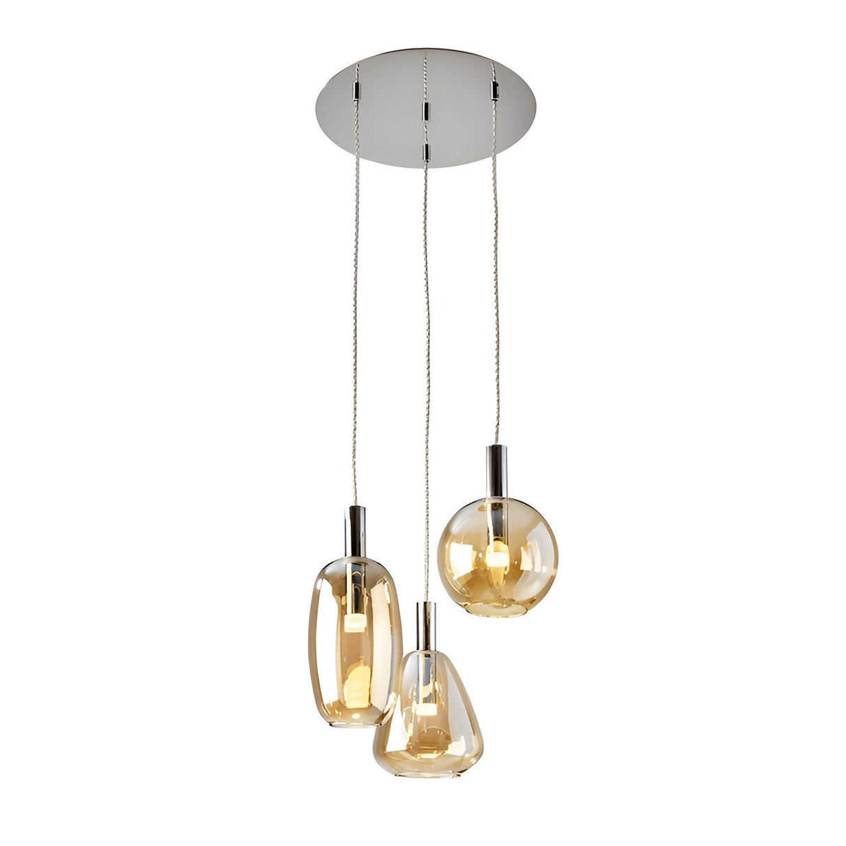 I3-Nara 3 Light LED Glass Cluster Pendant Light 15W 3000K - Amber/Transparent